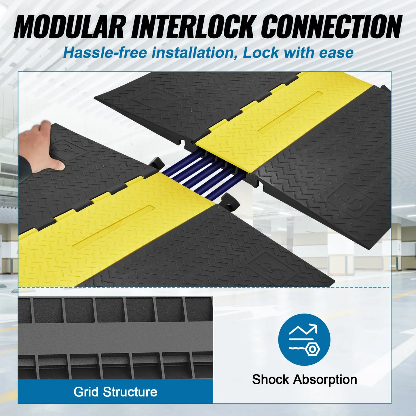VEVOR Rubber Cable Protector Ramp, 5 Channel, 22000 lbs/axle Capacity Heavy Duty Wire Cover Ramp,-$95