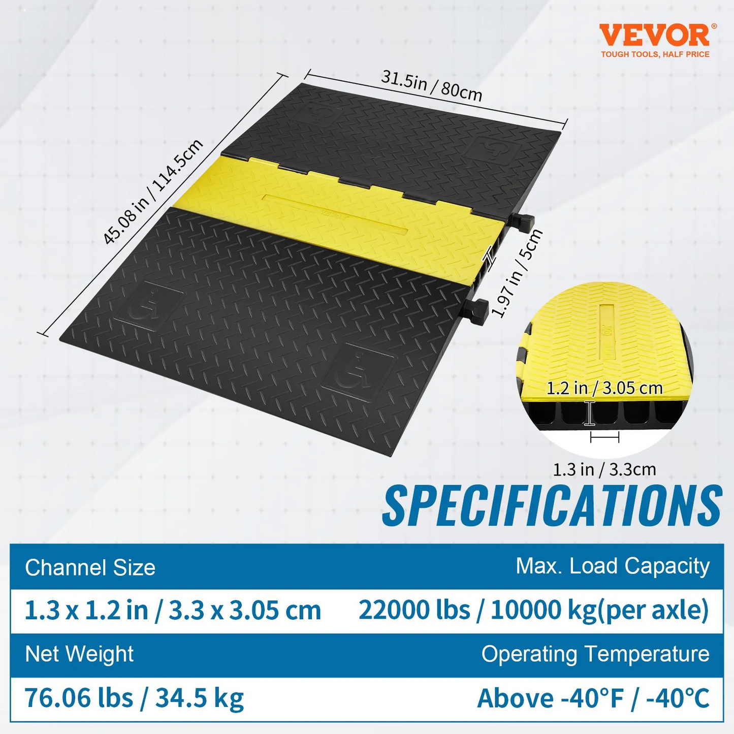 VEVOR Rubber Cable Protector Ramp, 5 Channel, 22000 lbs/axle Capacity Heavy Duty Wire Cover Ramp,-$95