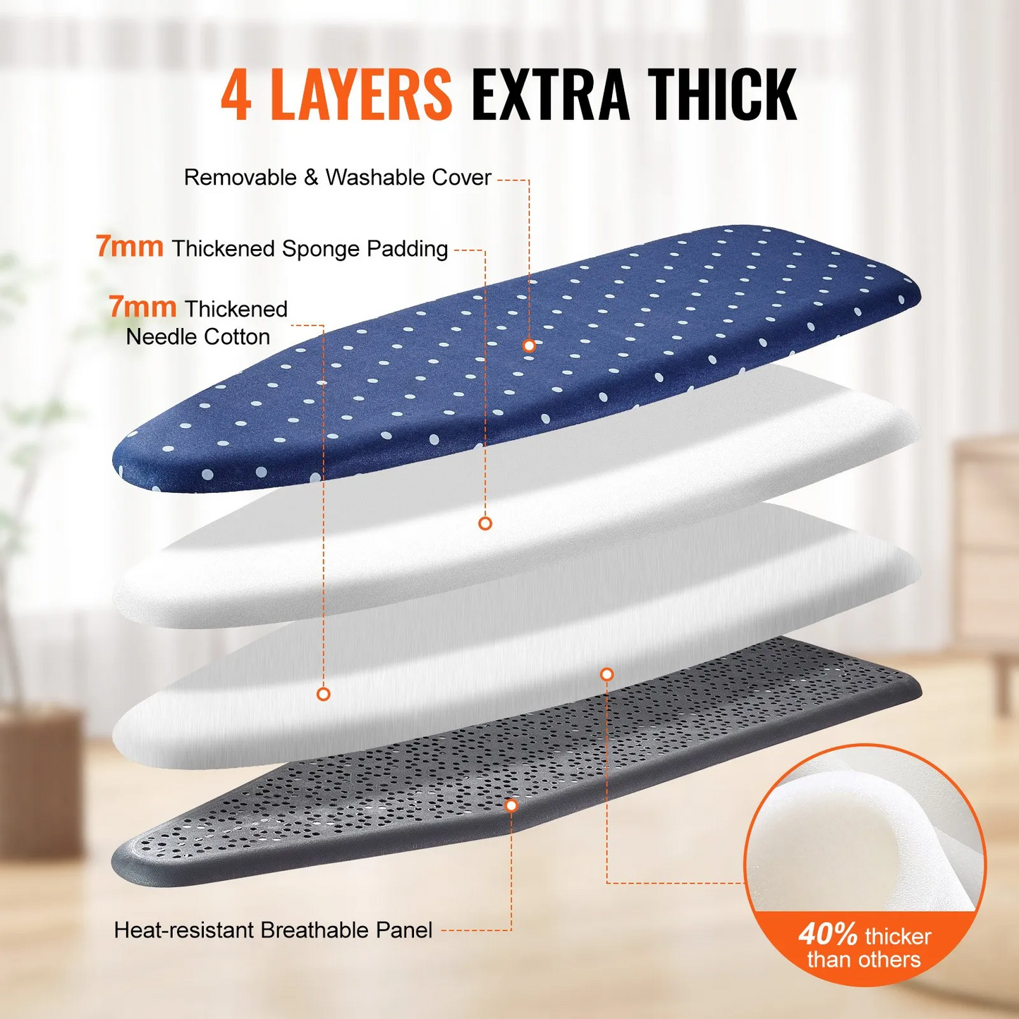 VEVOR Ironing Board with Bottom Storage Tray, Thickened 4 Layers Iron Board with Heat Resistant Cover,-$55