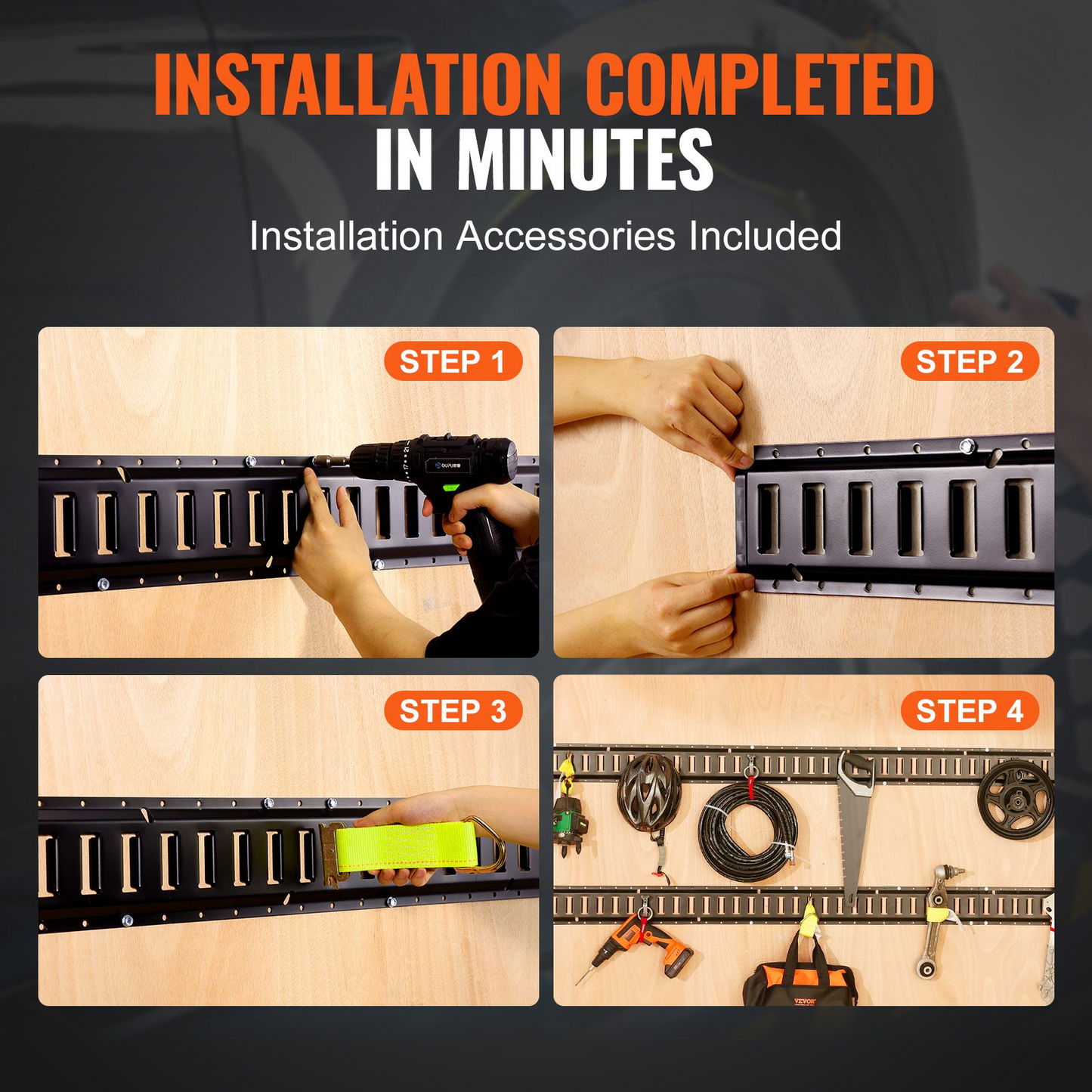 VEVOR E Track Tie Down Rail Kit, 5' Steel Rails, 4 Pack, Secure Cargo & Heavy Loads Up to 2000 lbs,-$70