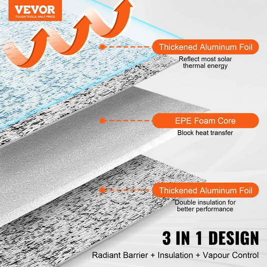 VEVOR Double Reflective Insulation Roll Foam Core Radiant Barrier 48 in x 10 ft,-$25