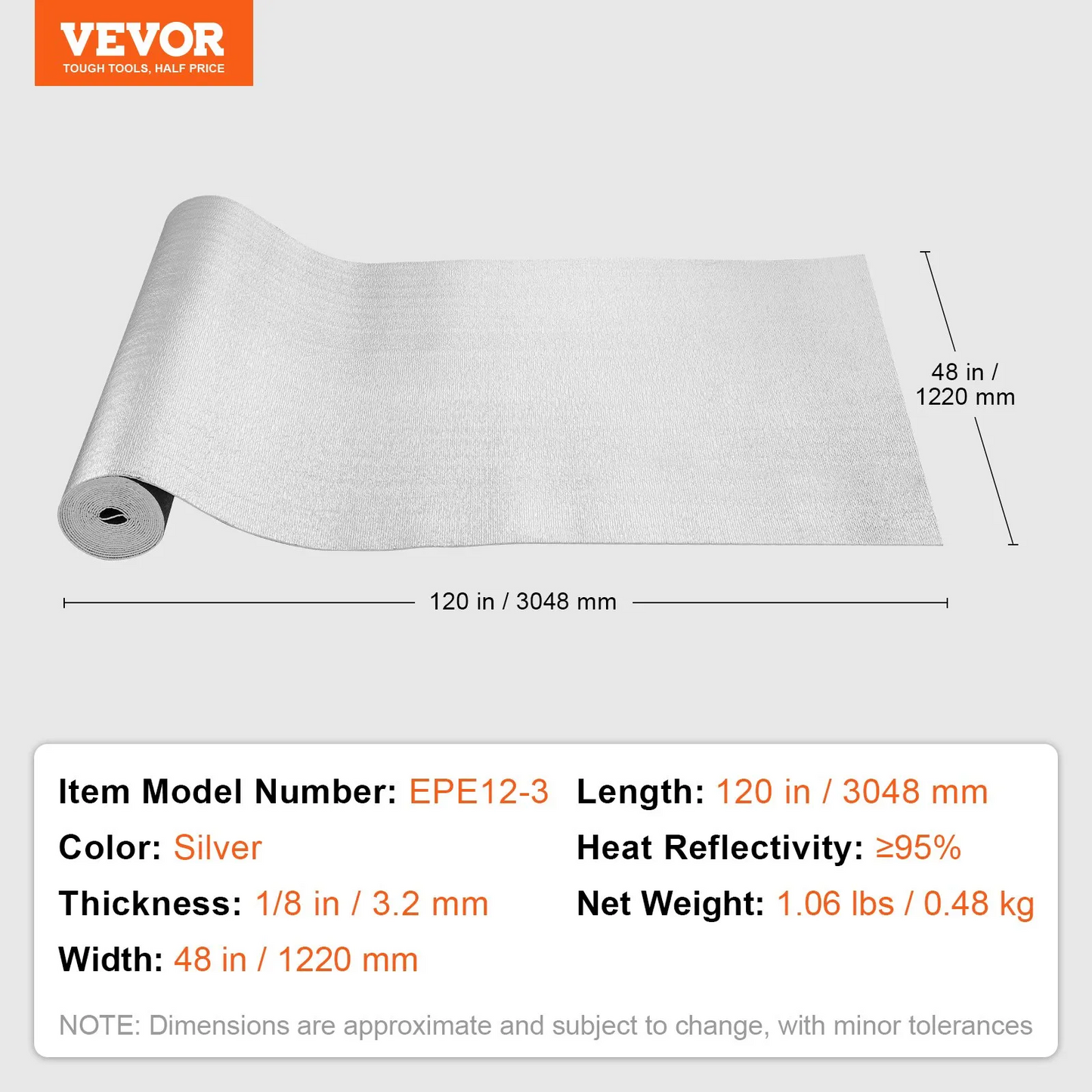 VEVOR Double Reflective Insulation Roll Foam Core Radiant Barrier 48 in x 10 ft,-$25
