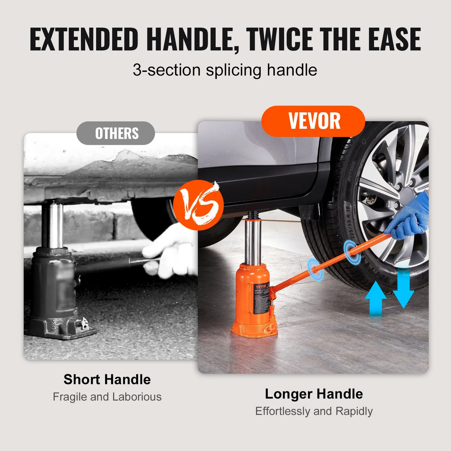 VEVOR Hydraulic Bottle Jack, 20 Ton/44092 LBS All Welded Bottle Jack, 7.5-14 inch Lifting Range,-$40