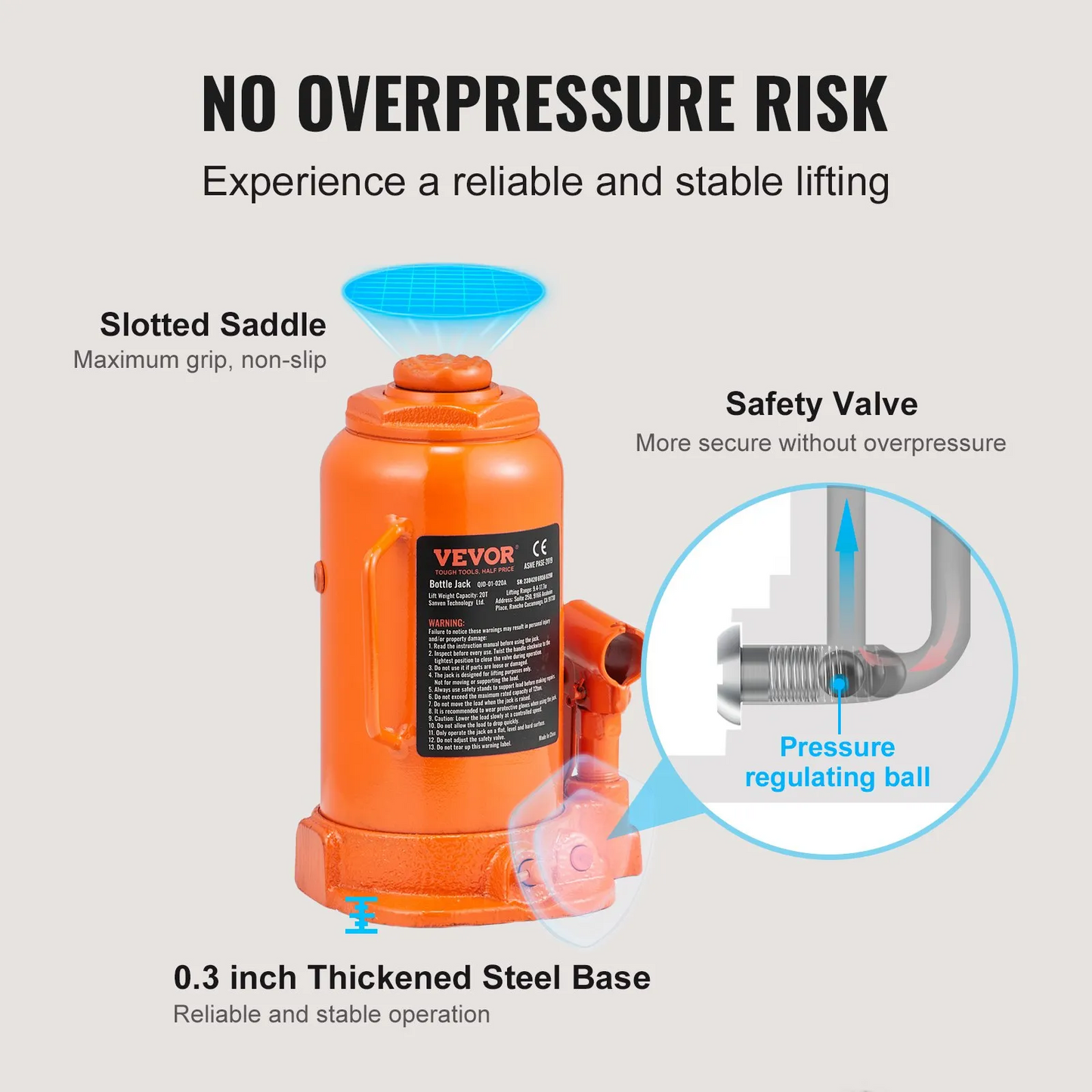 VEVOR Hydraulic Bottle Jack, 20 Ton/44092 LBS All Welded Bottle Jack, 7.5-14 inch Lifting Range,-$40