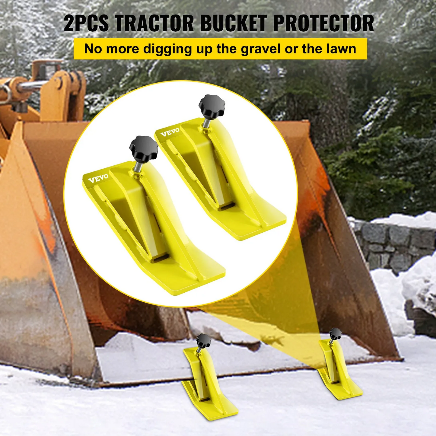 VEVOR 2pcs Tractor Bucket Protector Ski Edge Tamer Protector Snow Removal Yellow,-$45
