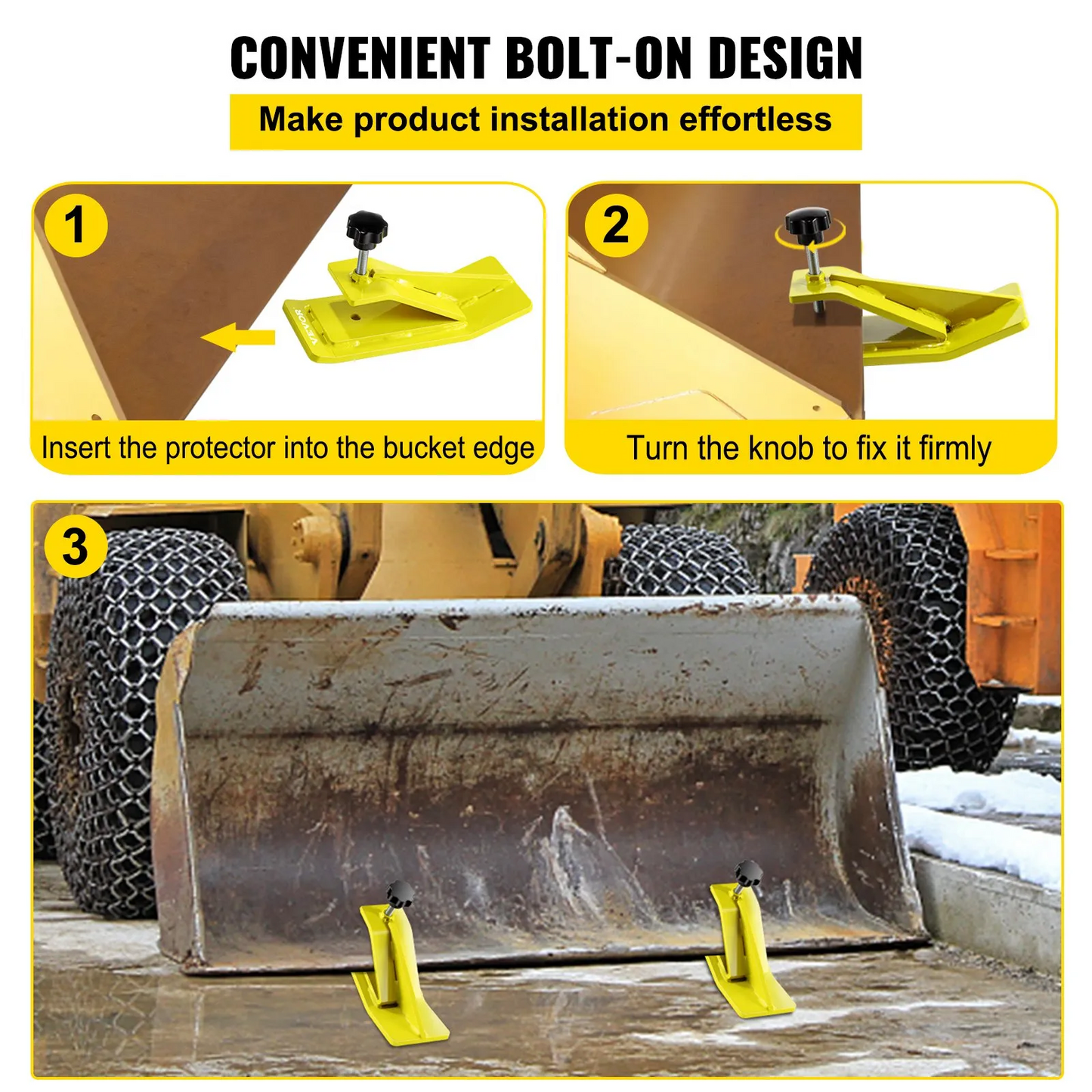 VEVOR 2pcs Tractor Bucket Protector Ski Edge Tamer Protector Snow Removal Yellow,-$45