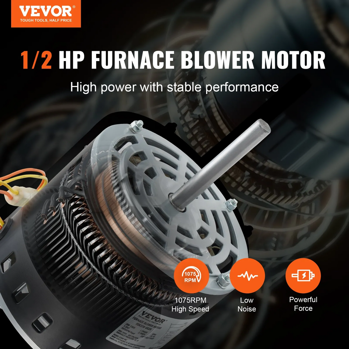 VEVOR 1/2HP Furnace Blower Motor, 208/230V 2.7Amps, 1075RPM 5 Speeds, CW/CCW Rotation,-$90