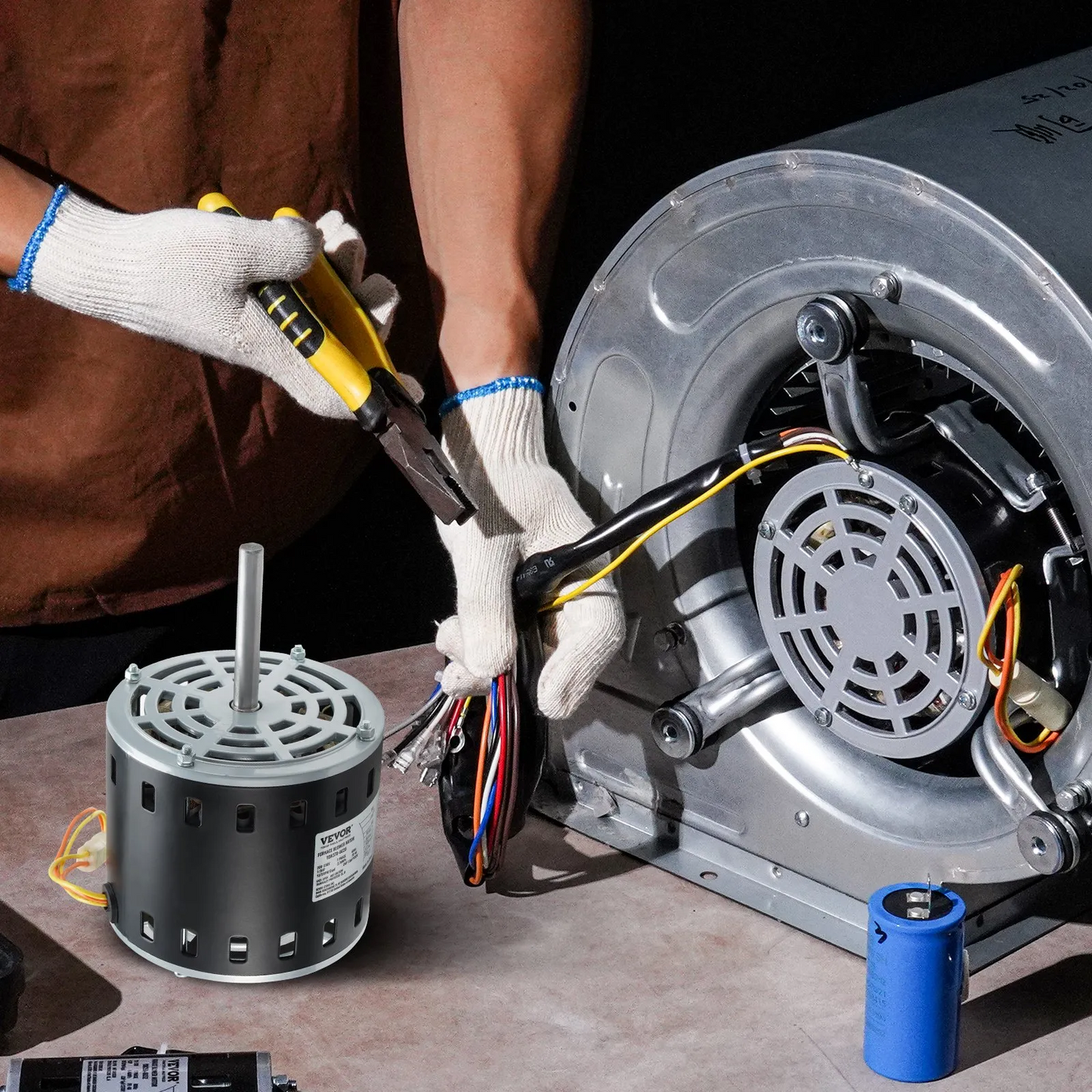 VEVOR 1/2HP Furnace Blower Motor, 208/230V 2.7Amps, 1075RPM 5 Speeds, CW/CCW Rotation,-$90