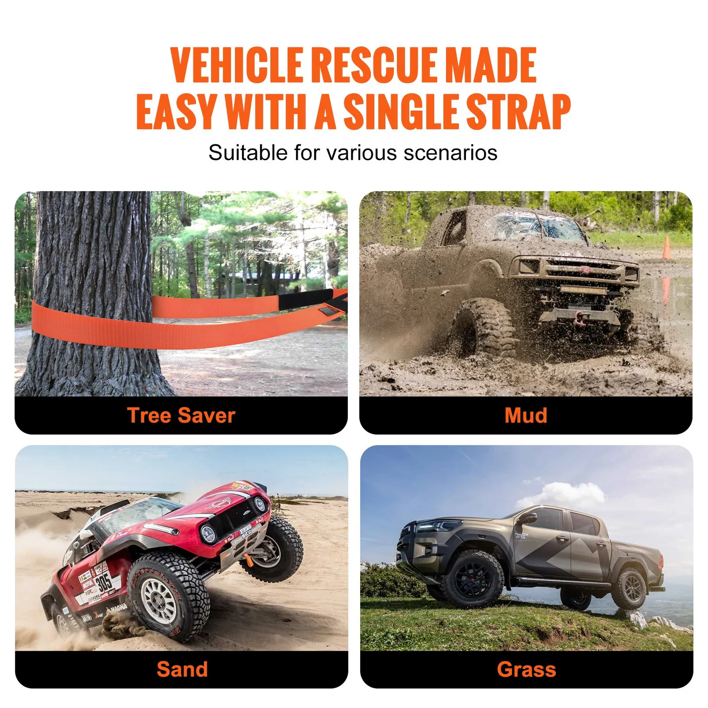 VEVOR Heavy Duty Tow Strap Recovery Kit 3" x 30 ft (MBS-36,000 lbs) Tree Saver Winch Strap,-$35