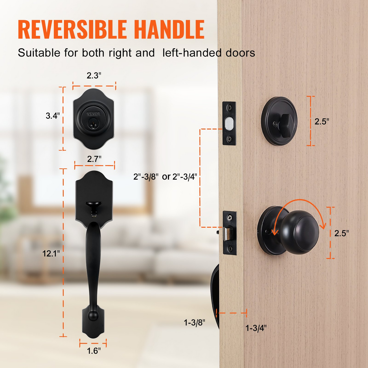 VEVOR Front Door Handle and Deadbolt Set, Matte Black Front Door Lock Set with Interior Knob,-$40