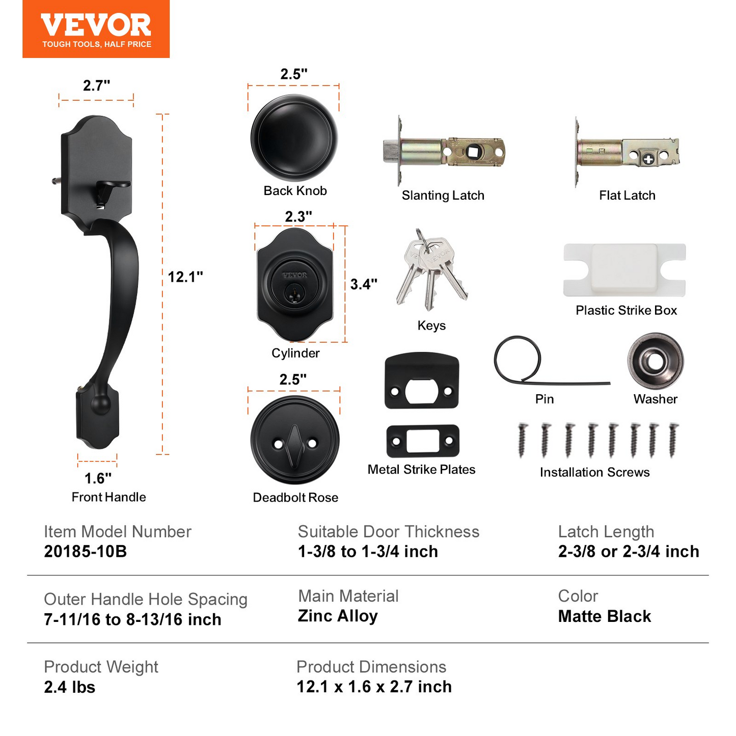 VEVOR Front Door Handle and Deadbolt Set, Matte Black Front Door Lock Set with Interior Knob,-$40