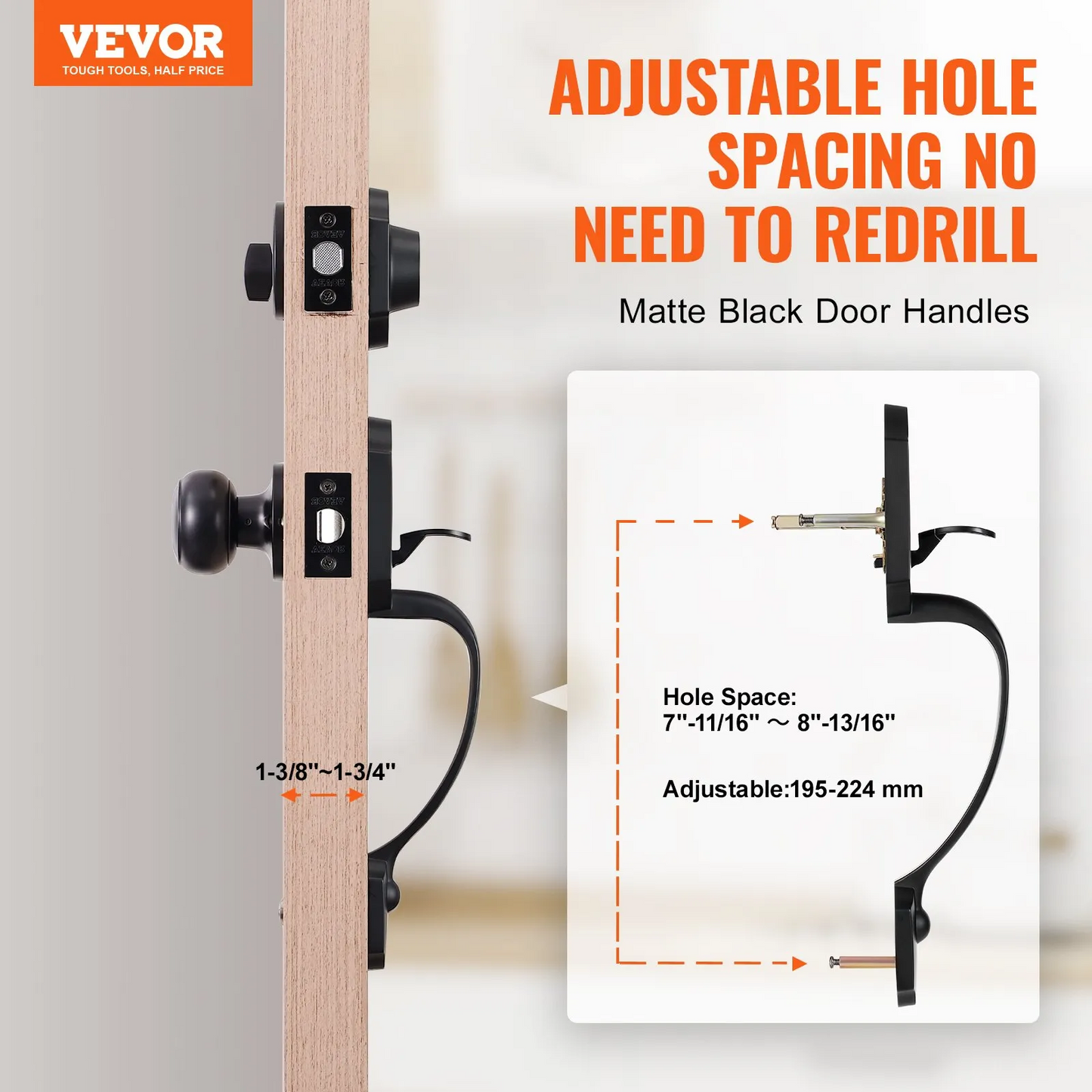 VEVOR Front Door Handle and Deadbolt Set, Matte Black Front Door Lock Set with Interior Knob,-$40