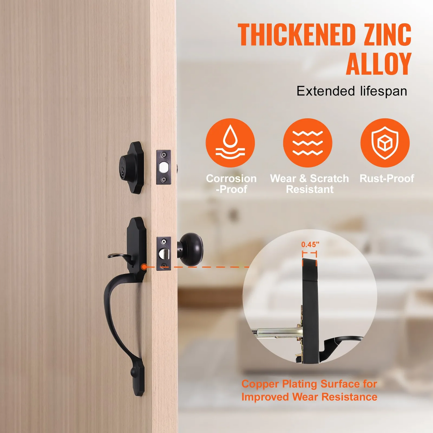 VEVOR Front Door Handle and Deadbolt Set, Matte Black Front Door Lock Set with Interior Knob,-$40