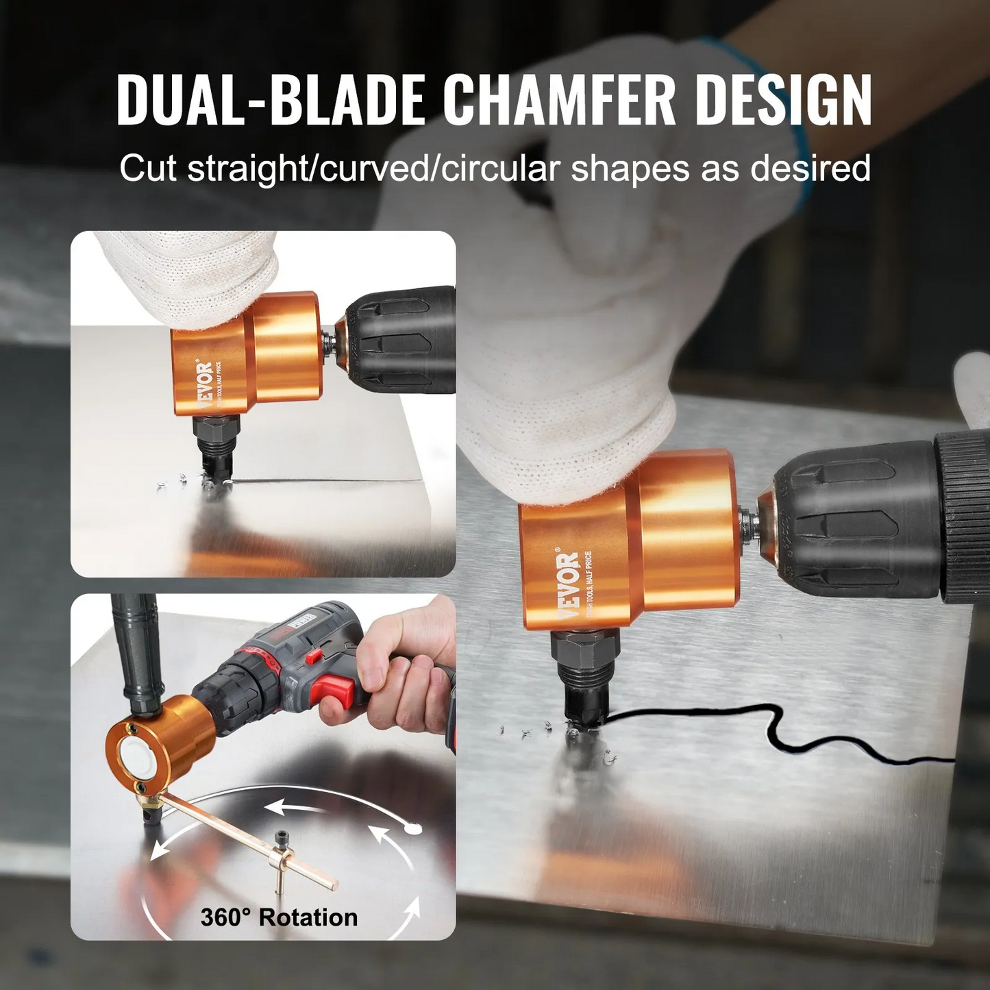 VEVOR Double Head Sheet Metal Nibbler Cutter, 360 Degree Metal Nibbler Drill Attachment w/Extra Punch and Die,-$30