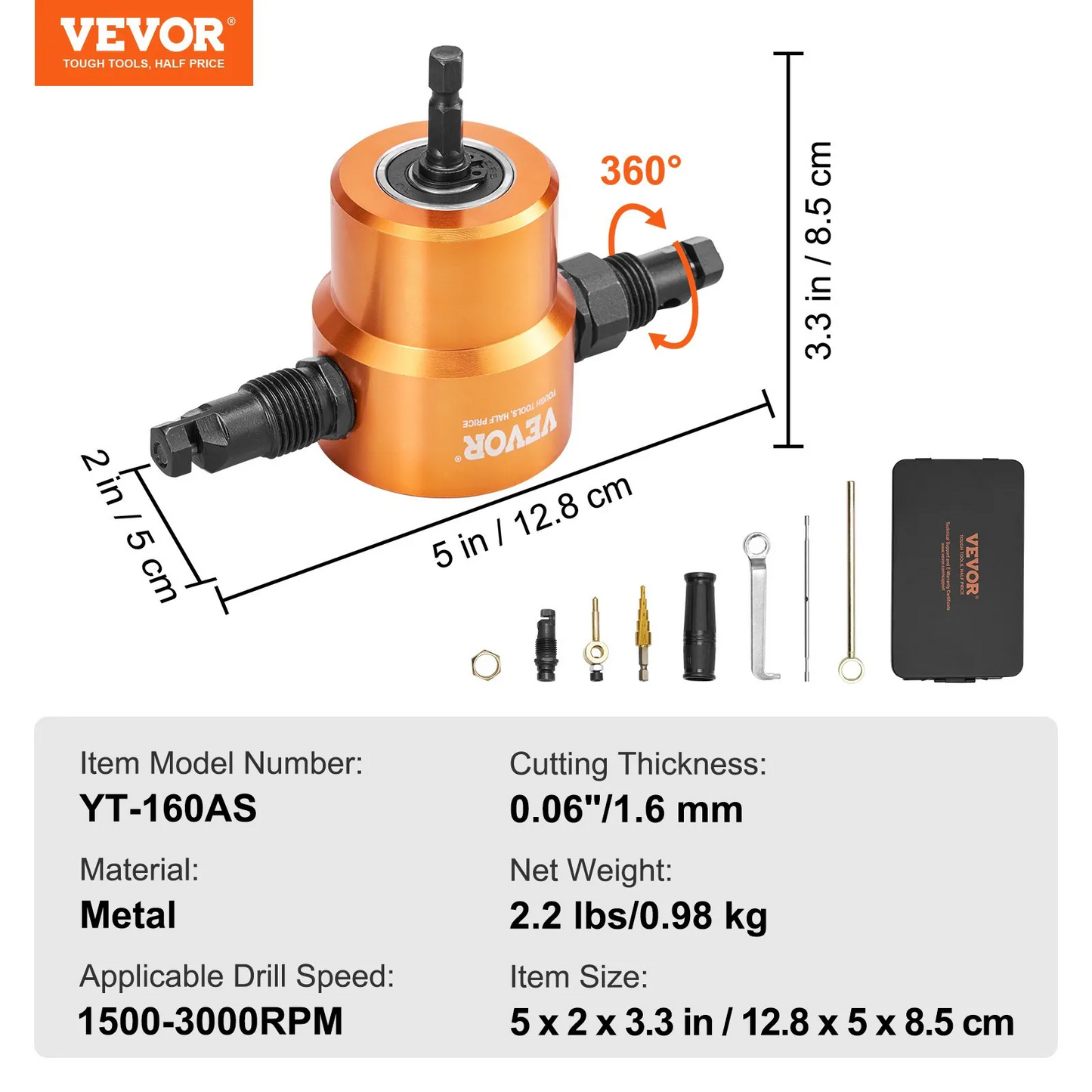 VEVOR Double Head Sheet Metal Nibbler Cutter, 360 Degree Metal Nibbler Drill Attachment w/Extra Punch and Die,-$30