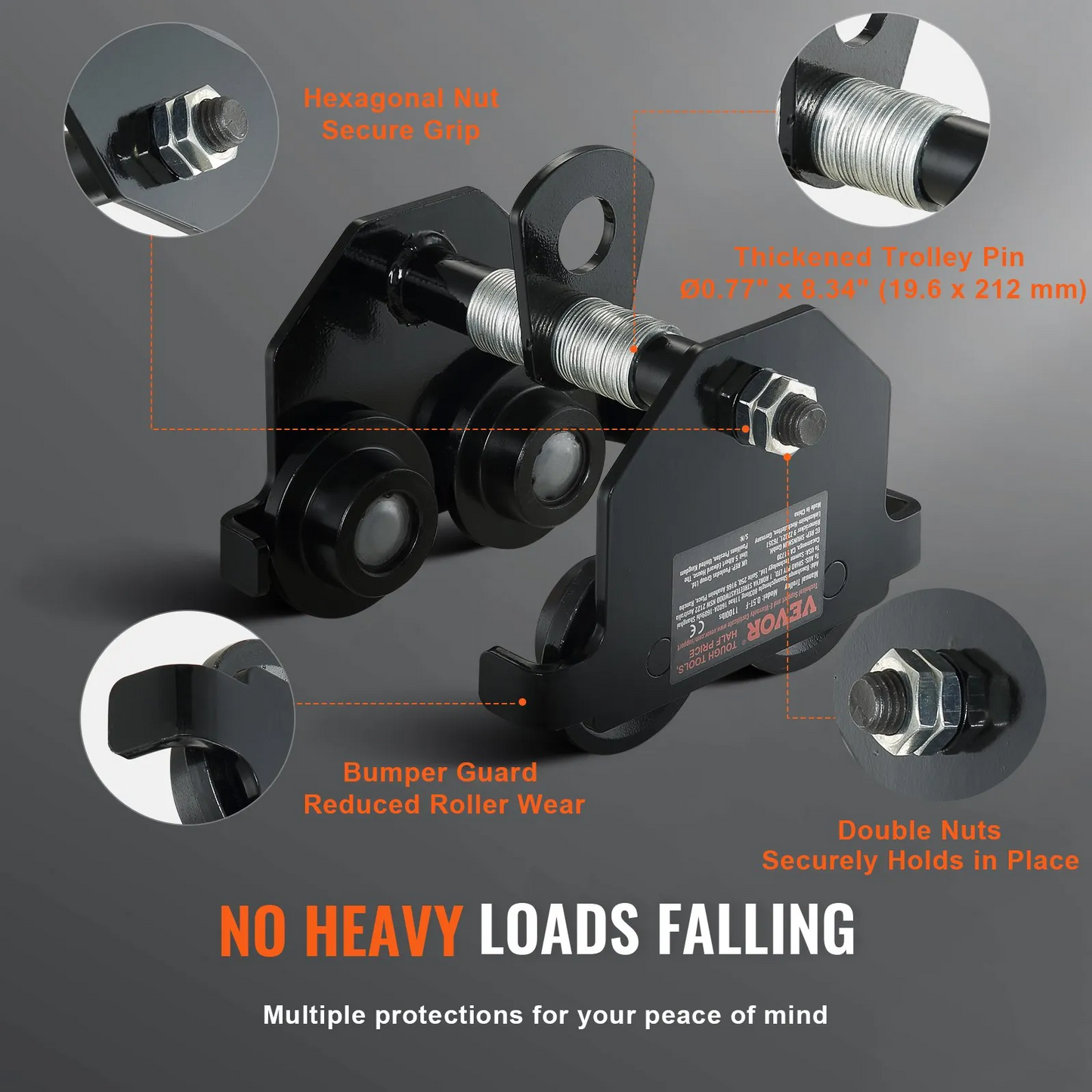 VEVOR Manual Trolley, 1100 lbs/0.5 Ton Load Capacity Push Beam Trolley with Dual Wheels,-$40