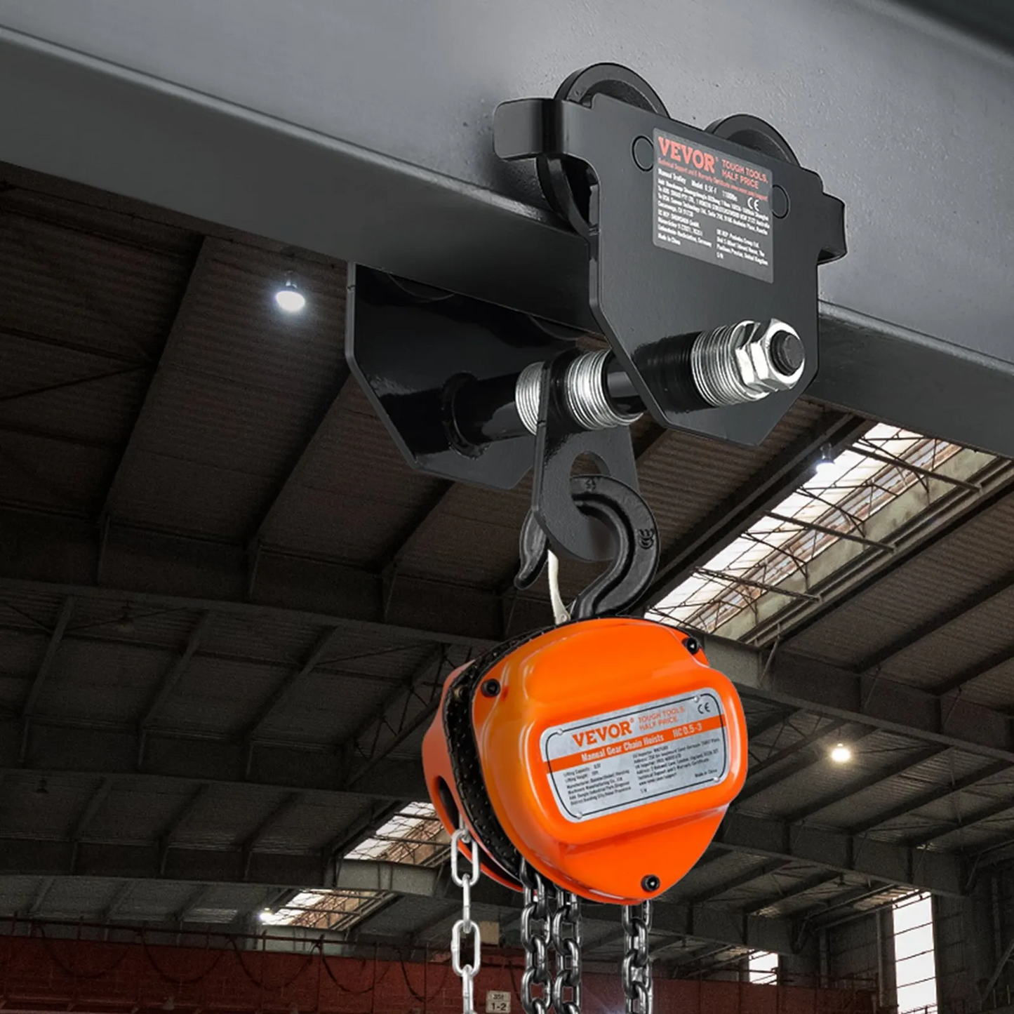 VEVOR Manual Trolley, 1100 lbs/0.5 Ton Load Capacity Push Beam Trolley with Dual Wheels,-$40