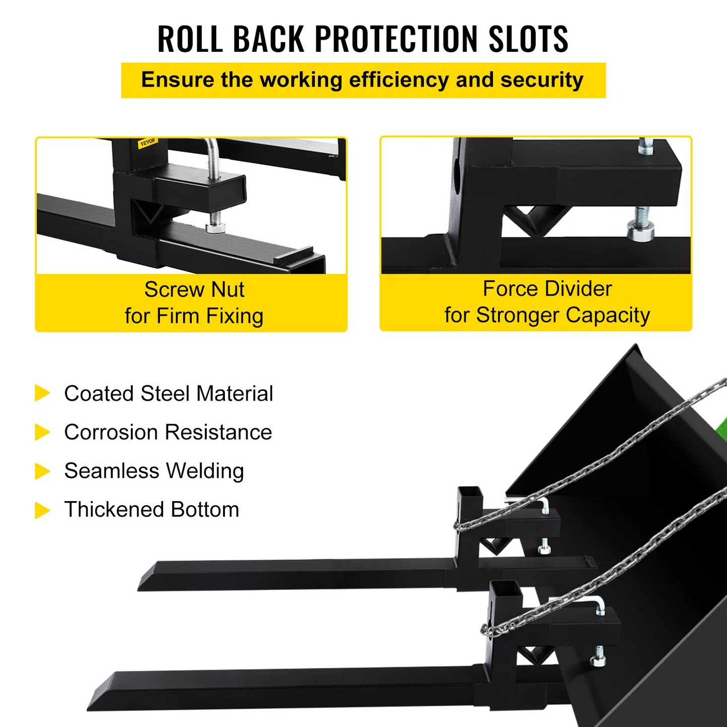 VEVOR Pallet Forks 42.9" 4000 Lbs Max, Clamp On Tractor Bucket Forks 58.7" Total Length,-$120
