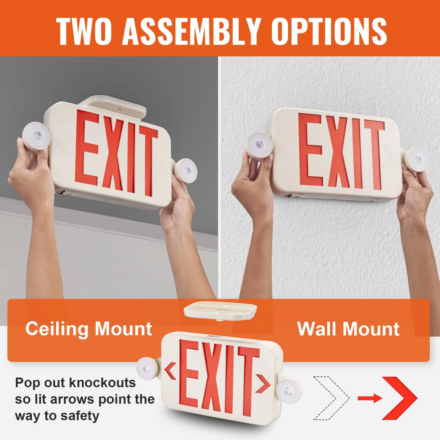 VEVOR LED Exit Sign with Emergency Lights, Two LED Adjustable Heads Emergency Exit Light w/Battery,-$40