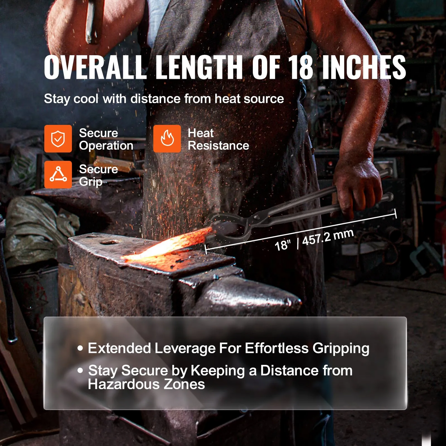 VEVOR Blacksmith Tongs, 18” 4 PCS, V-Bit Bolt Tongs, Wolf Jaw Tongs, Z V-Bit Tongs and Gripping Tongs,-$60