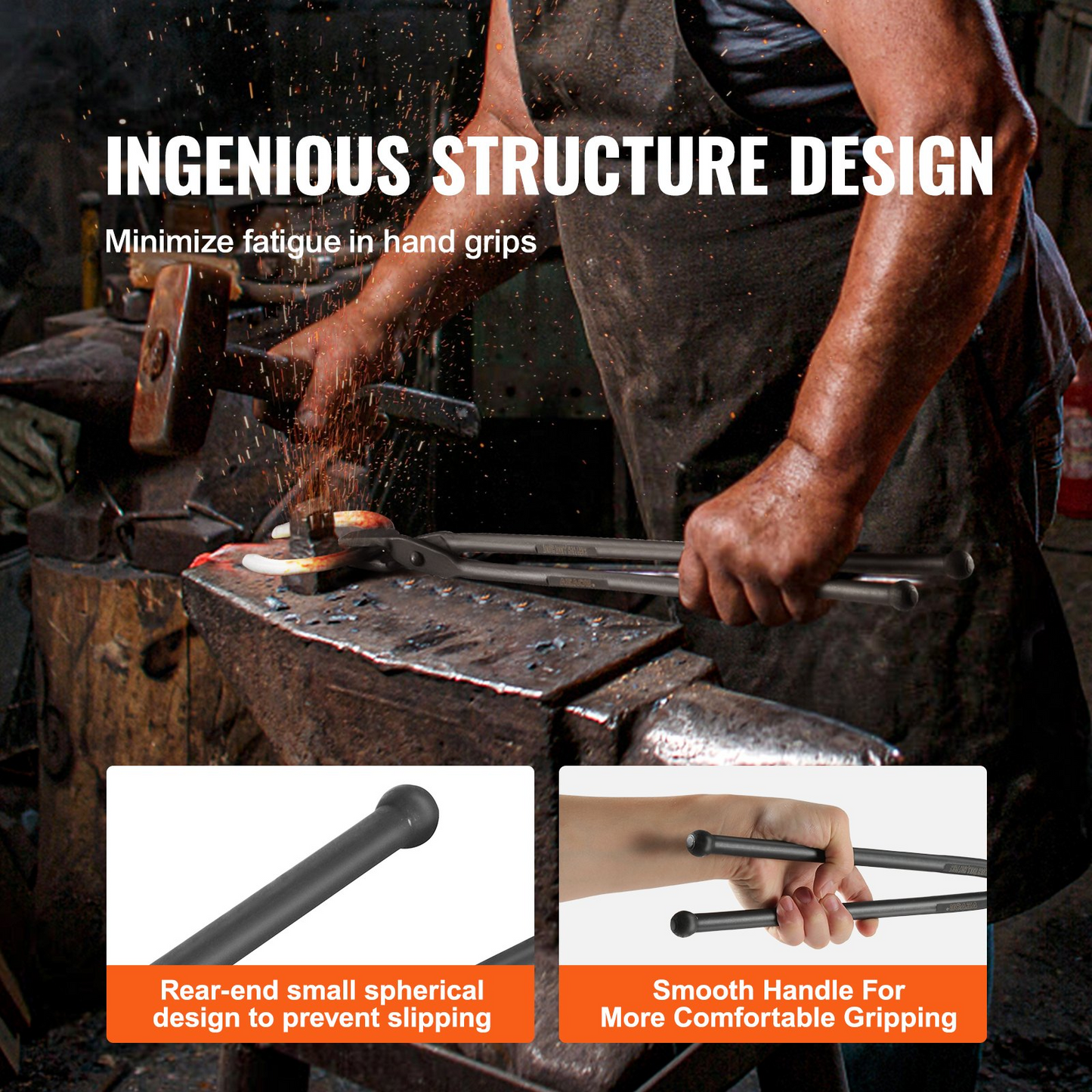 VEVOR Blacksmith Tongs, 18” 4 PCS, V-Bit Bolt Tongs, Wolf Jaw Tongs, Z V-Bit Tongs and Gripping Tongs,-$60