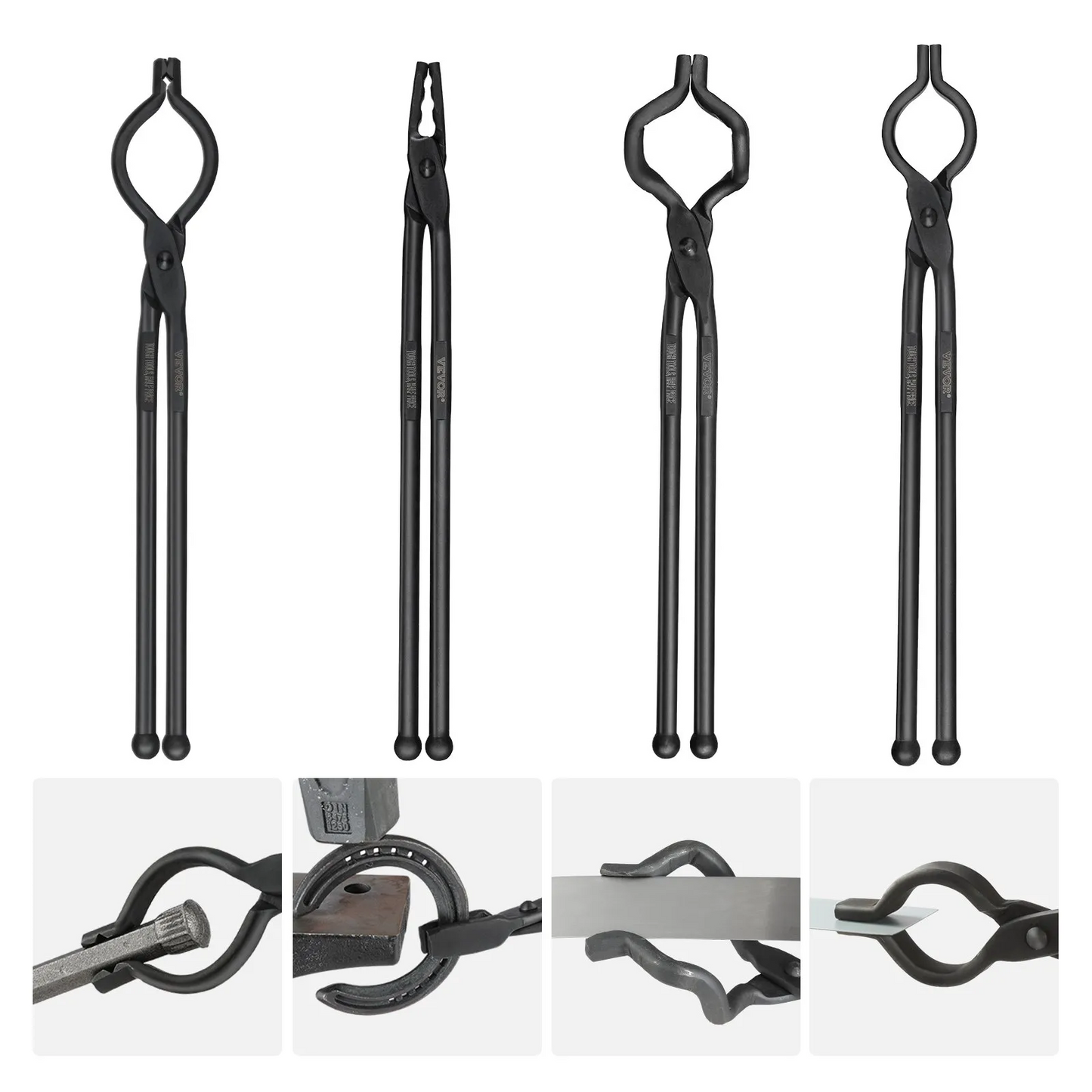 VEVOR Blacksmith Tongs, 18” 4 PCS, V-Bit Bolt Tongs, Wolf Jaw Tongs, Z V-Bit Tongs and Gripping Tongs,-$60