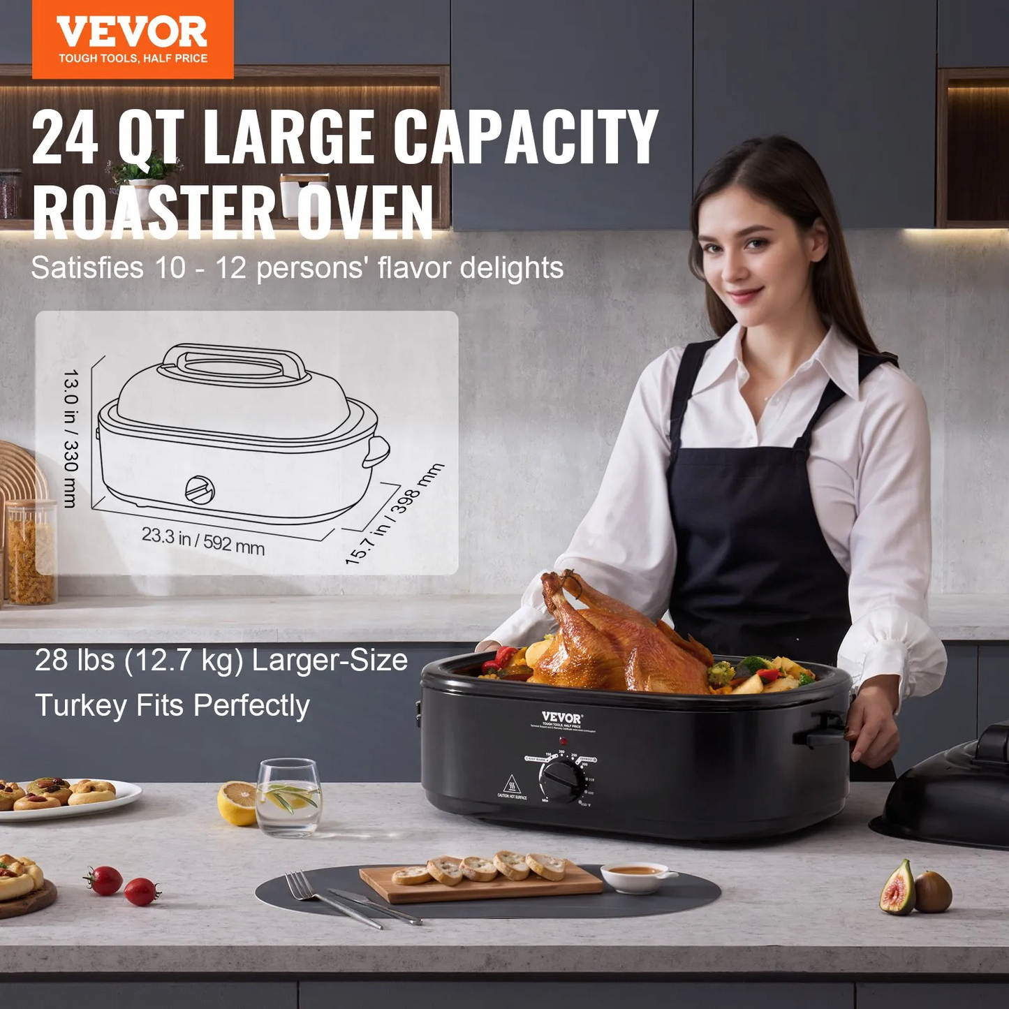 VEVOR Electric Roaster Oven, 24 QT Turkey Roaster Oven with Self-Basting Lid, 1450W Roaster Oven,-$105