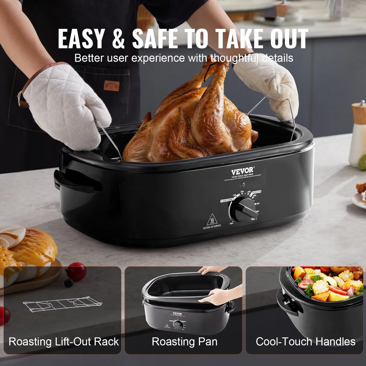 VEVOR Electric Roaster Oven, 24 QT Turkey Roaster Oven with Self-Basting Lid, 1450W Roaster Oven,-$105