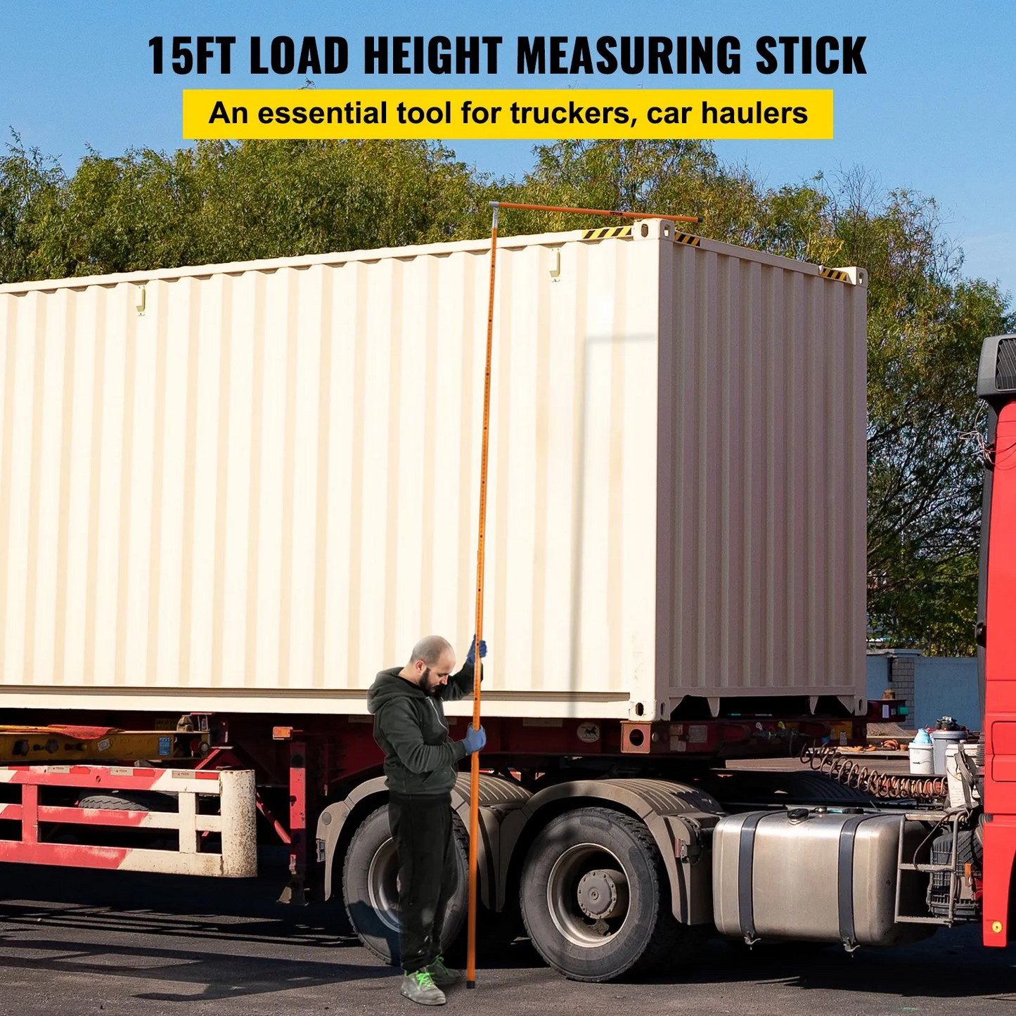 VEVOR Load Height Measuring Stick, 15\' Sturdy Fiberglass Truck Height Stick with Adjustable Pole,-$60