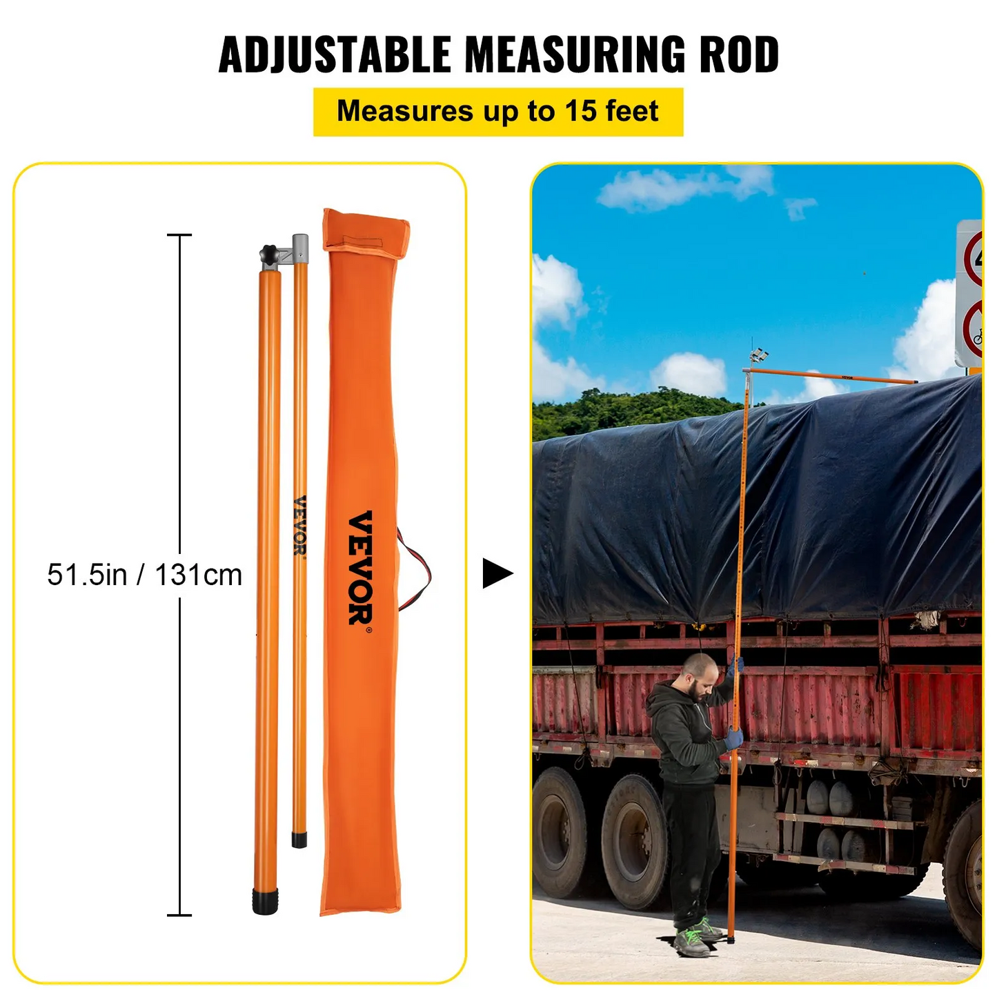 VEVOR Load Height Measuring Stick, 15\' Sturdy Fiberglass Truck Height Stick with Adjustable Pole,-$60