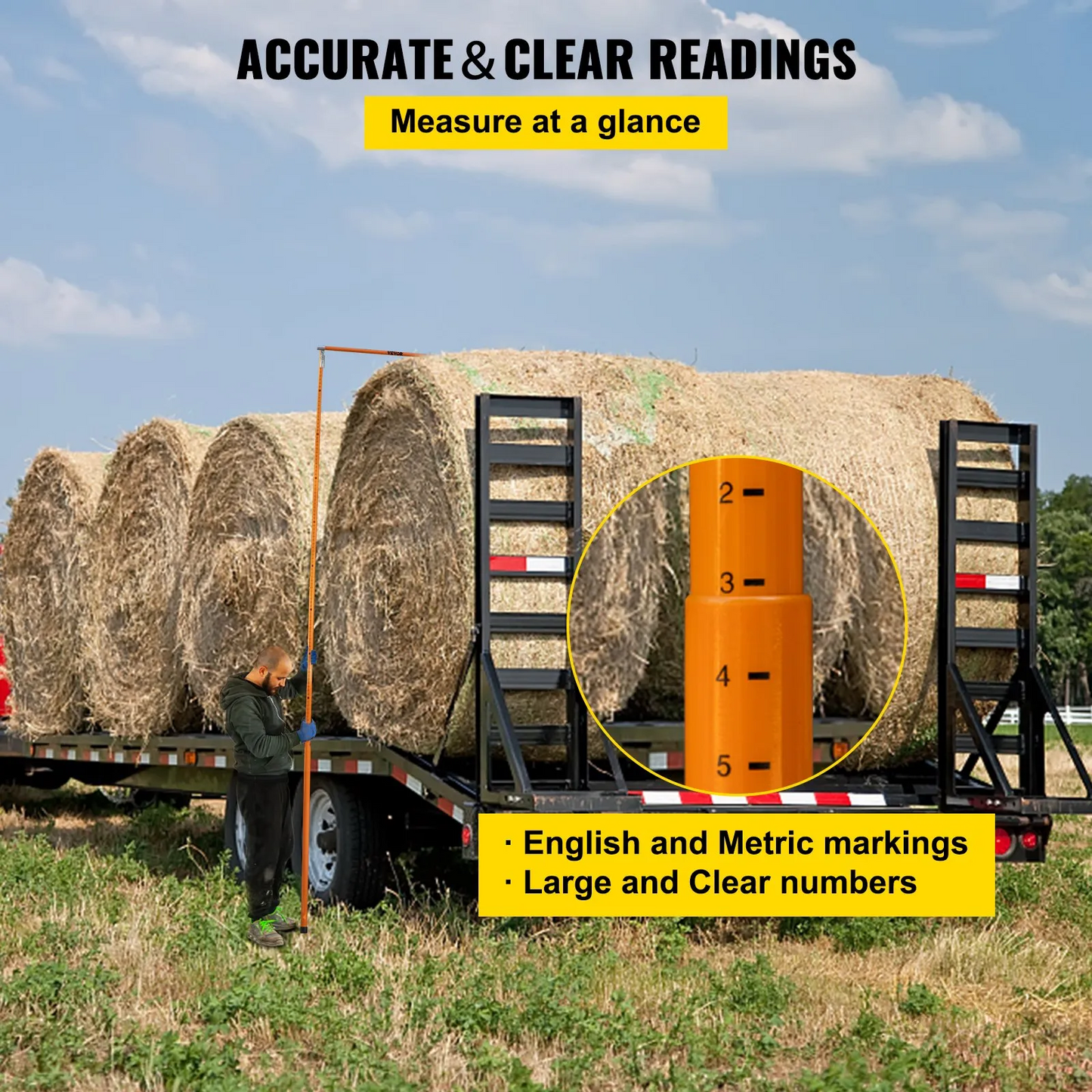 VEVOR Load Height Measuring Stick, 15\' Sturdy Fiberglass Truck Height Stick with Adjustable Pole,-$60