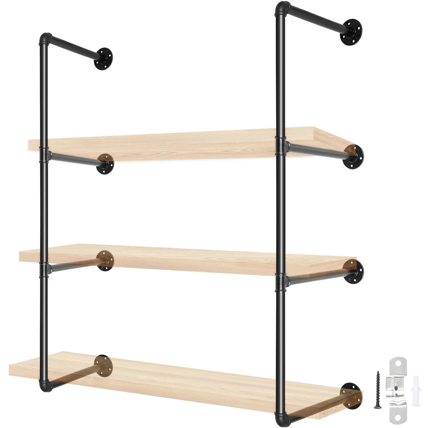 VEVOR Industrial Pipe Shelves 3-Tier Wall Mount Iron Pipe Shelves 2 PCS Pipe Shelving Vintage Black
