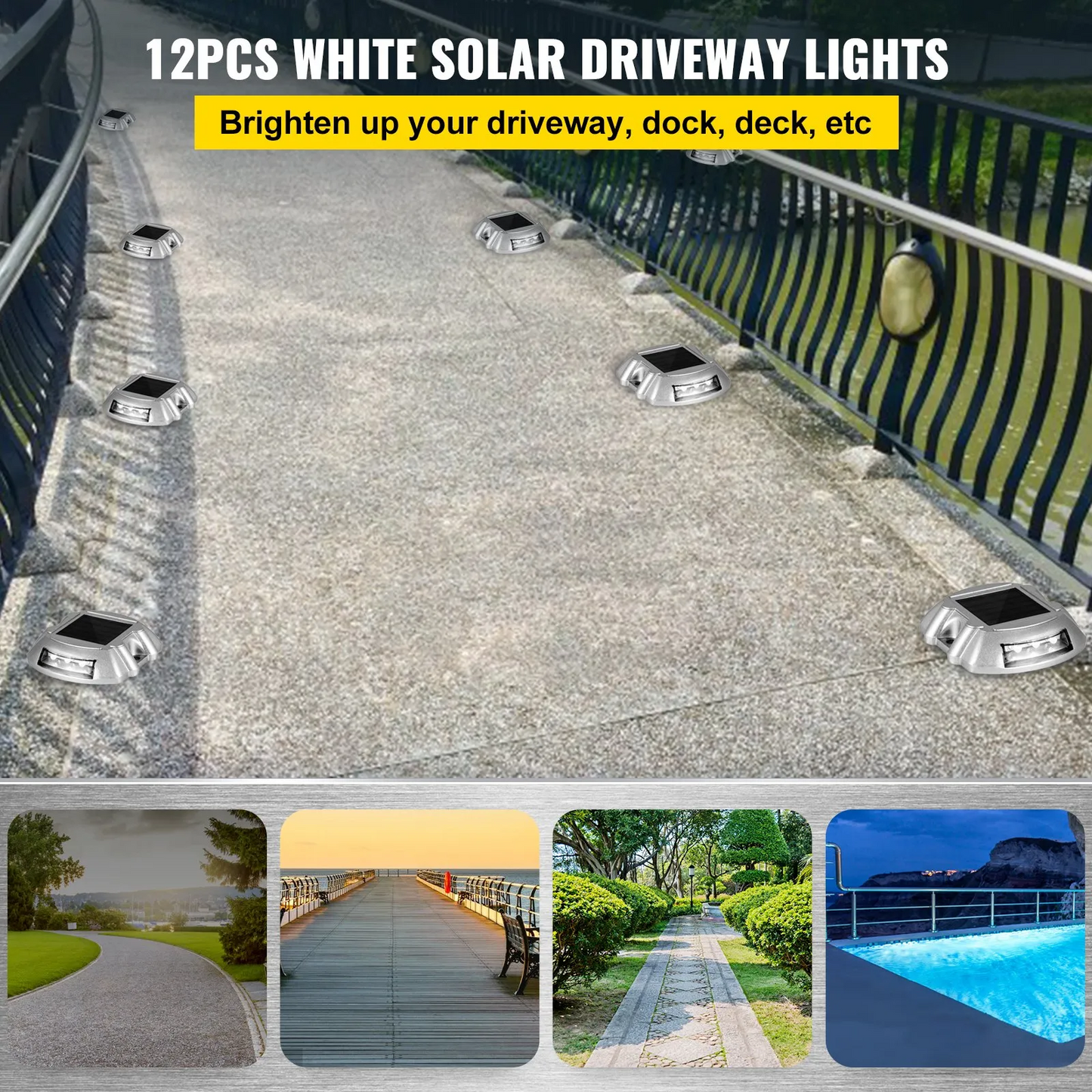 VEVOR Driveway Lights 12-Pack Solar Driveway Lights Bright White with Screws Solar Deck Lights Waterproof,-$70