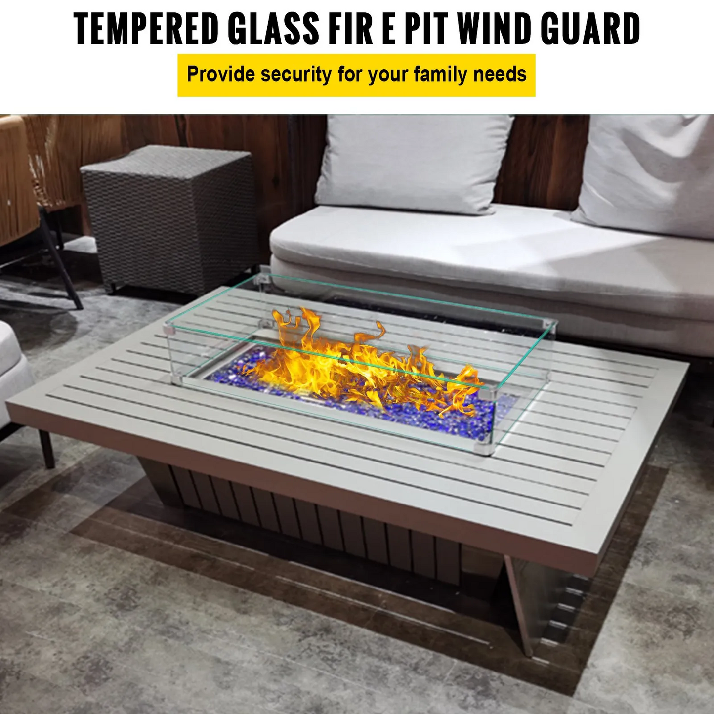 VEVOR Fire Pit Wind Guard, 43.5 x 17.5 x 6 Inch Glass Wind Guard, Rectangular Glass Shield,-$60