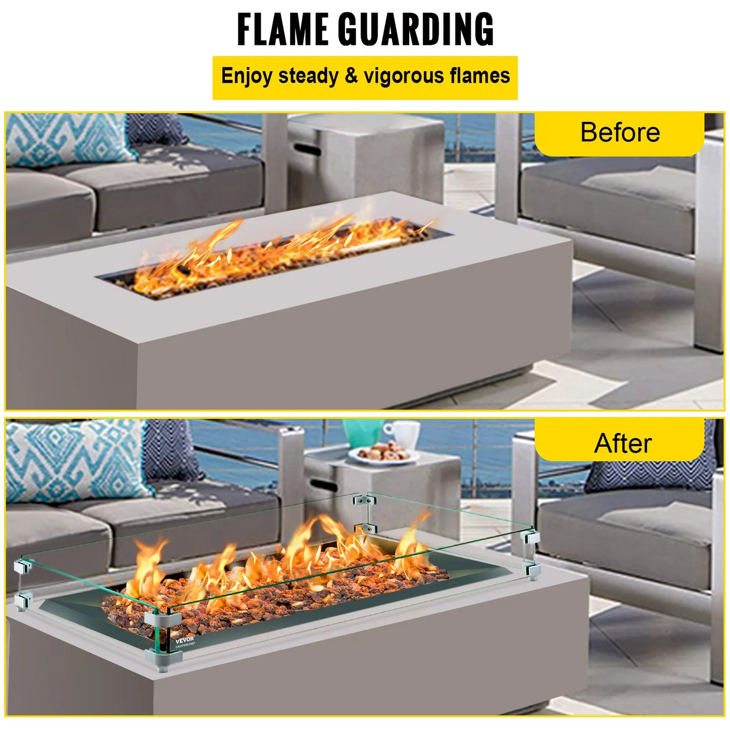 VEVOR Fire Pit Wind Guard, 43.5 x 17.5 x 6 Inch Glass Wind Guard, Rectangular Glass Shield,-$60