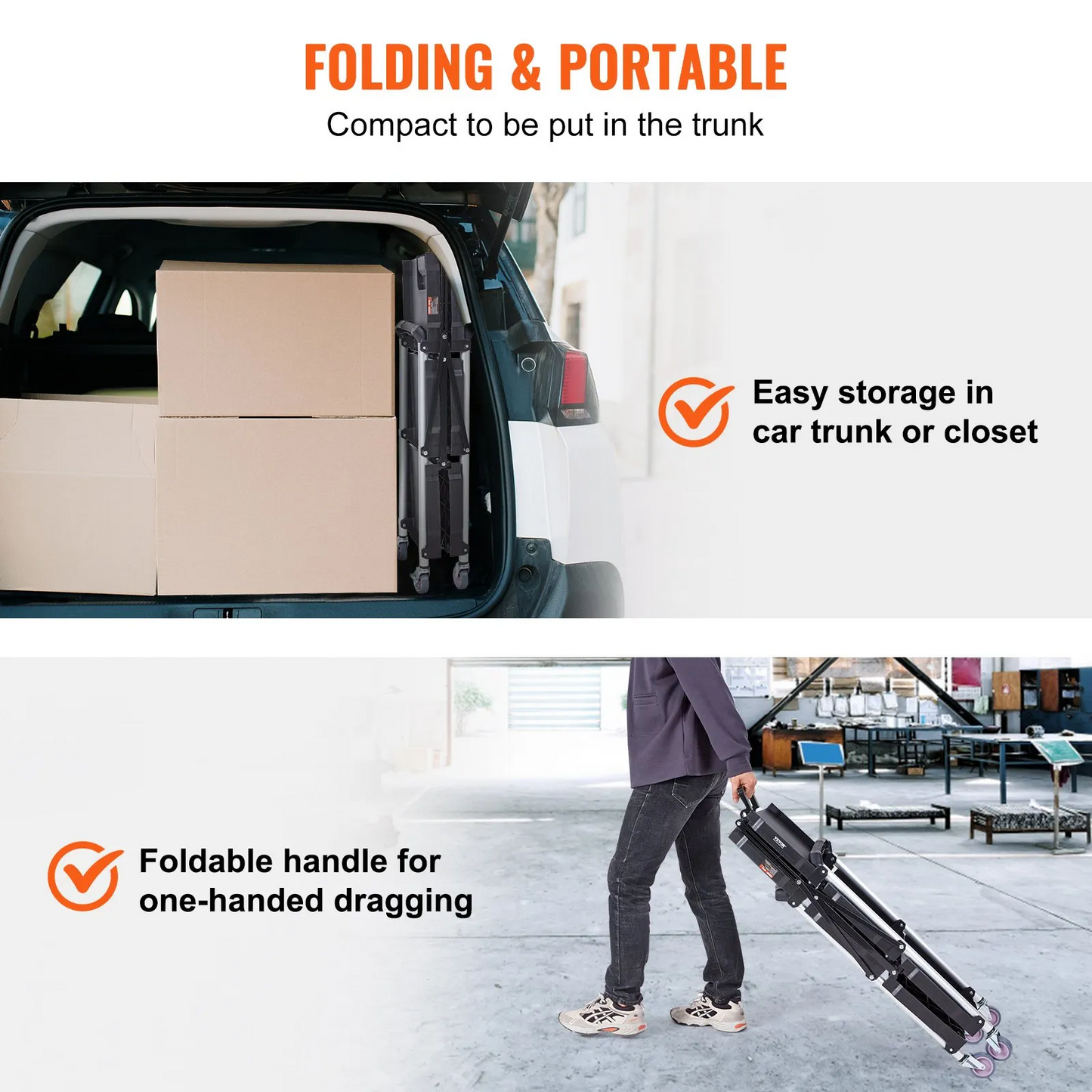 VEVOR Foldable Utility Service Cart, 3 Shelf 165LBS Heavy Duty Plastic Rolling Cart with Swivel Wheels,-$80
