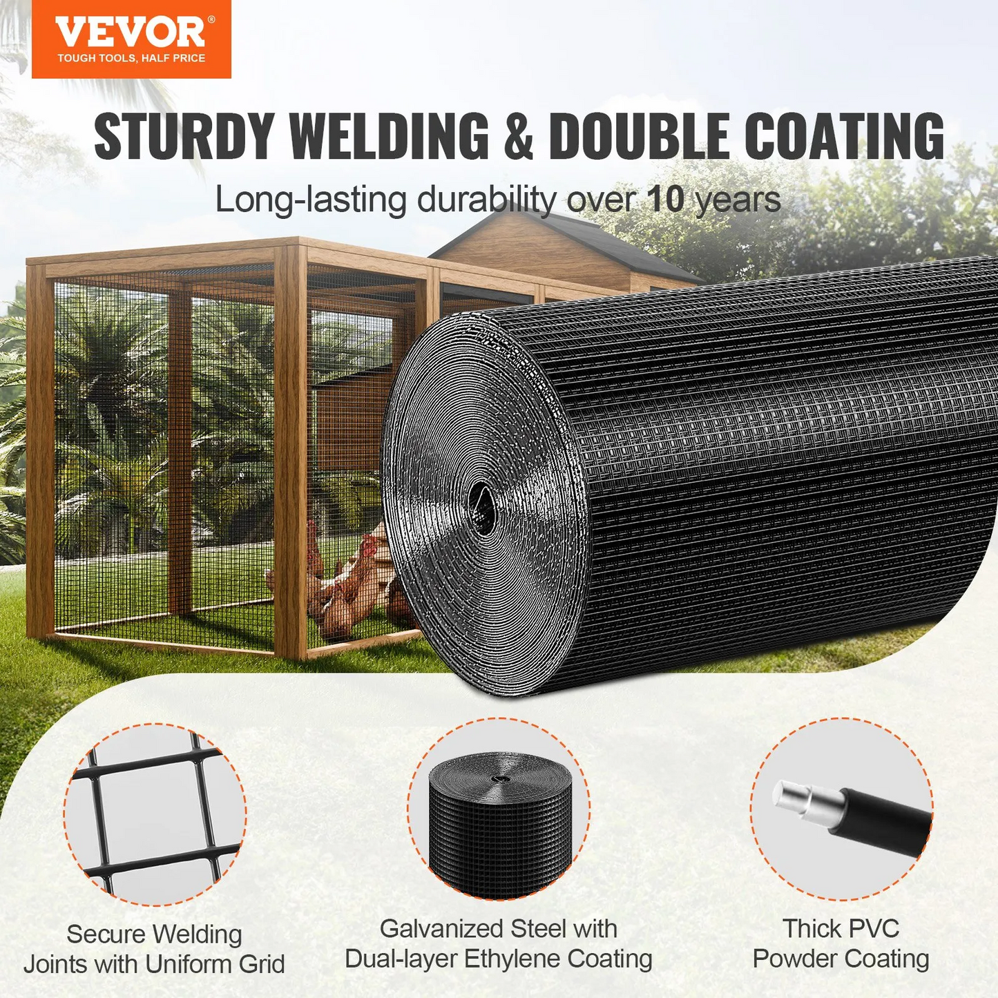 VEVOR Hardware Cloth, 24'' x 100' Galvanized Wire Mesh Roll, 19 Gauge Chicken Wire Fence Roll,-$50