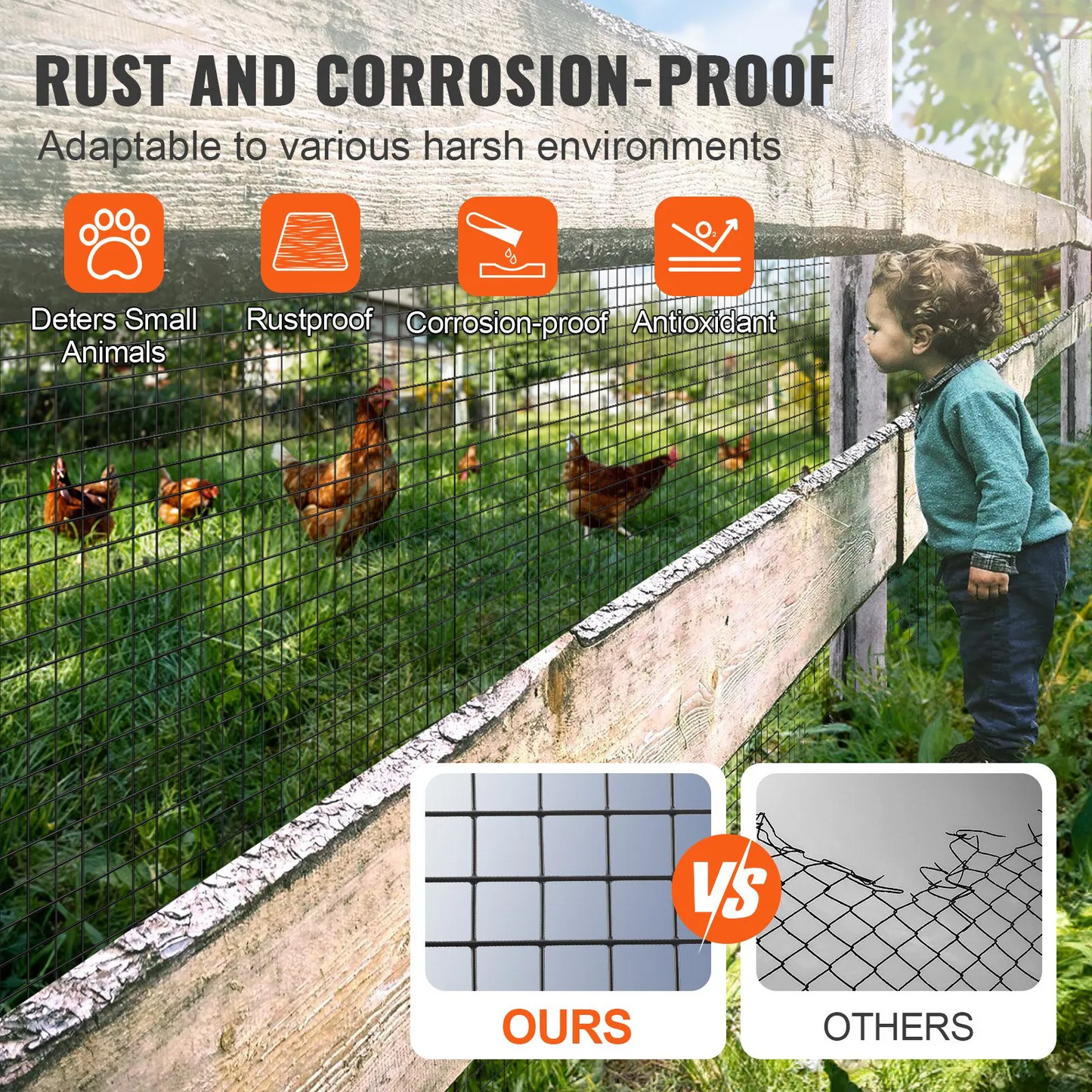 VEVOR Hardware Cloth, 24'' x 100' Galvanized Wire Mesh Roll, 19 Gauge Chicken Wire Fence Roll,-$50