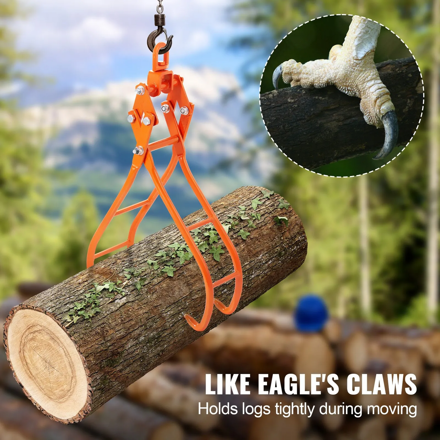 VEVOR Timber Claw Hook, 28 inch 4 Claw Log Grapple for Logging Tongs, Swivel Steel Log Lifting Tongs,-$70