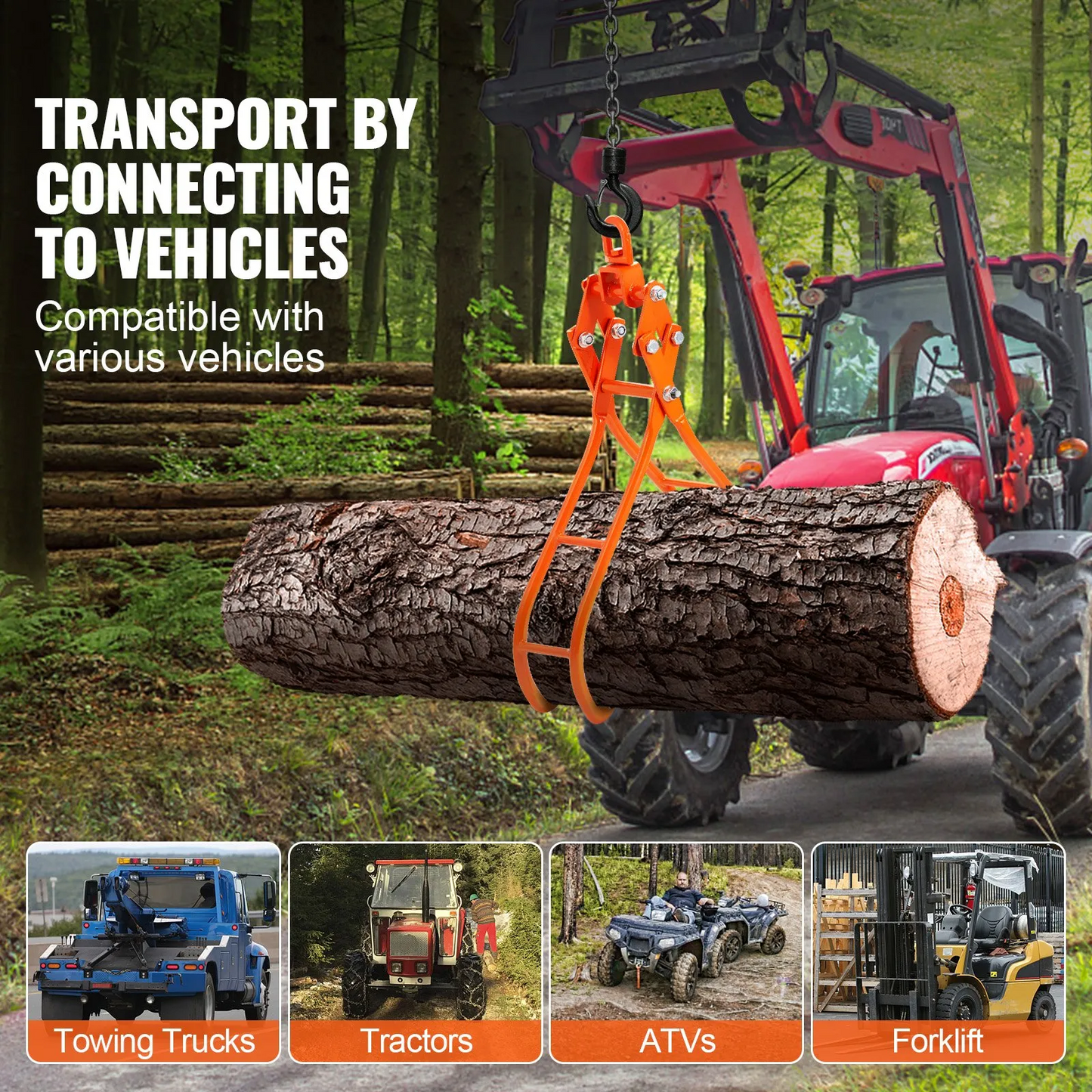 VEVOR Timber Claw Hook, 28 inch 4 Claw Log Grapple for Logging Tongs, Swivel Steel Log Lifting Tongs,-$70