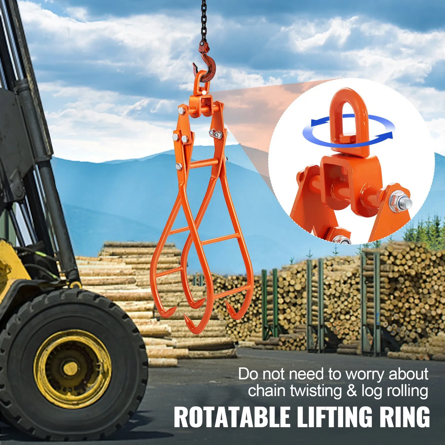 VEVOR Timber Claw Hook, 28 inch 4 Claw Log Grapple for Logging Tongs, Swivel Steel Log Lifting Tongs,-$70
