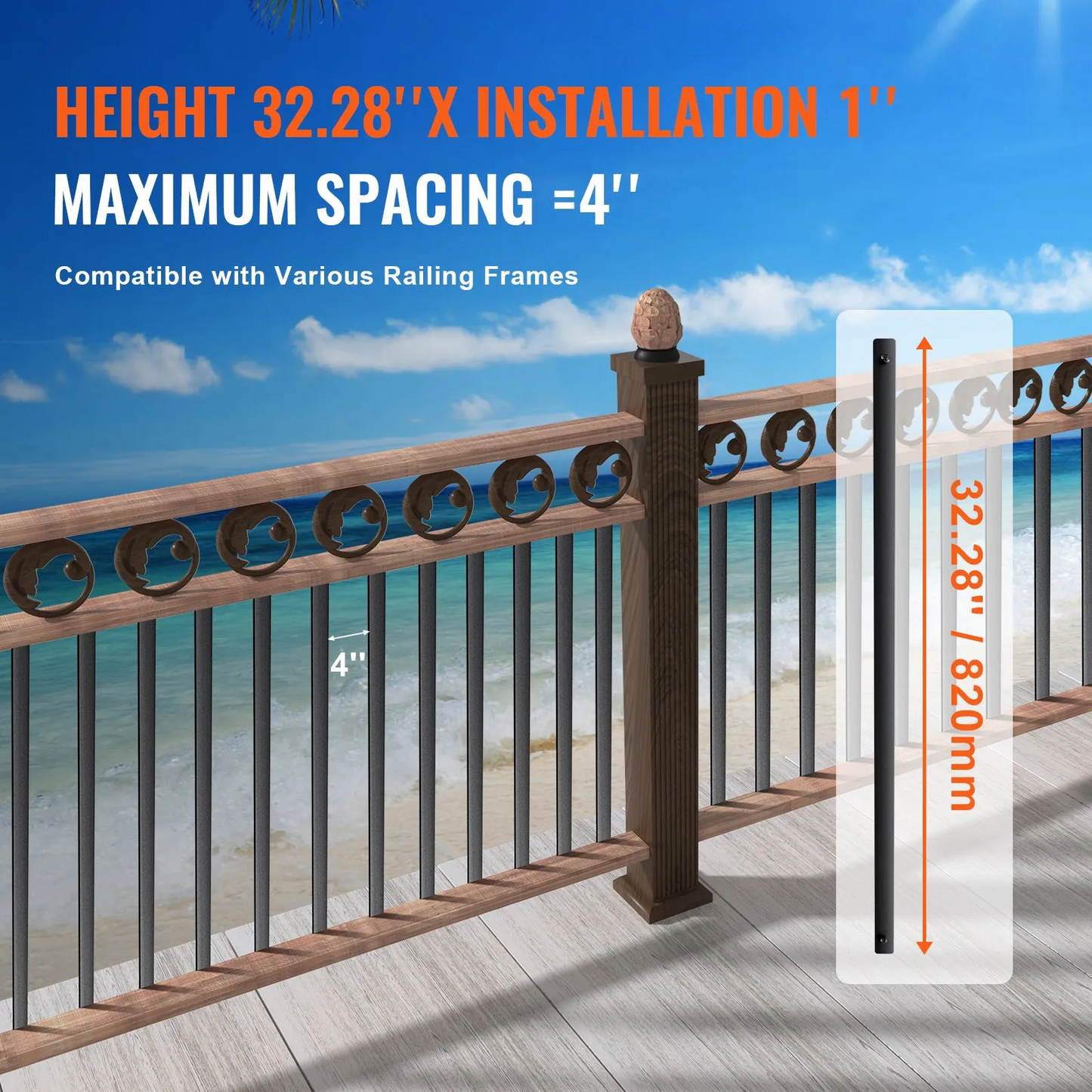 VEVOR Staircase Metal Balusters, 32.28"x1"x0.2" Flat Aluminum Alloy Decorative Banister Spindles, 51 Pack-$85