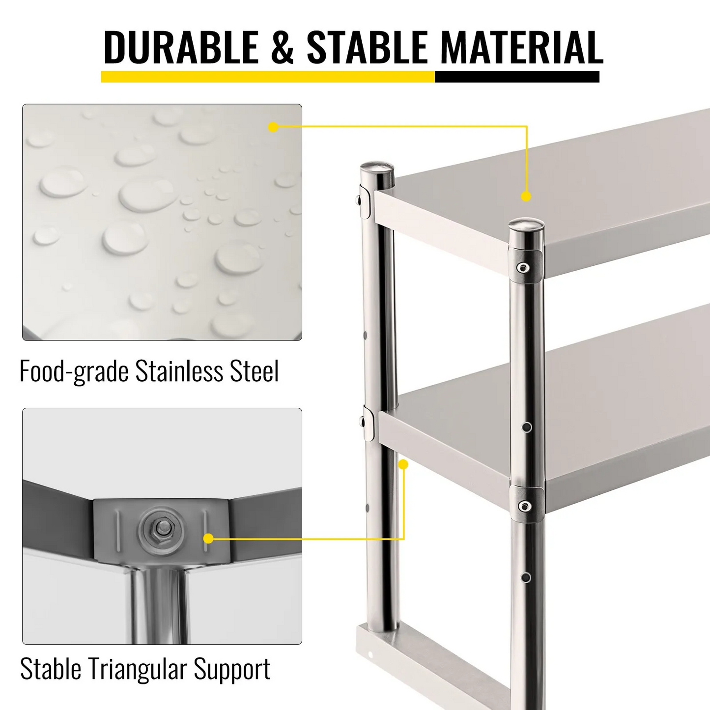 VEVOR Double Overshelf, Double Tier Stainless Steel Overshelf, 60 in. Length x 12 in. Width Double Deck Overshelf,-$80