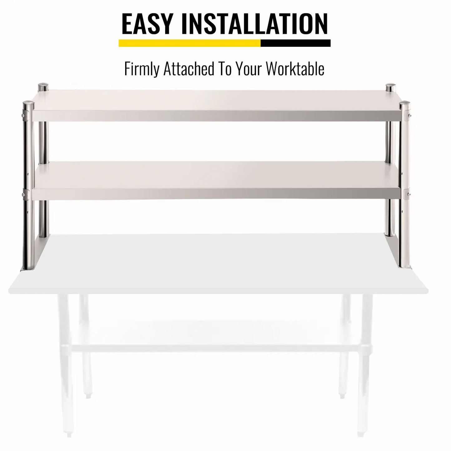 VEVOR Double Overshelf, Double Tier Stainless Steel Overshelf, 60 in. Length x 12 in. Width Double Deck Overshelf,-$80