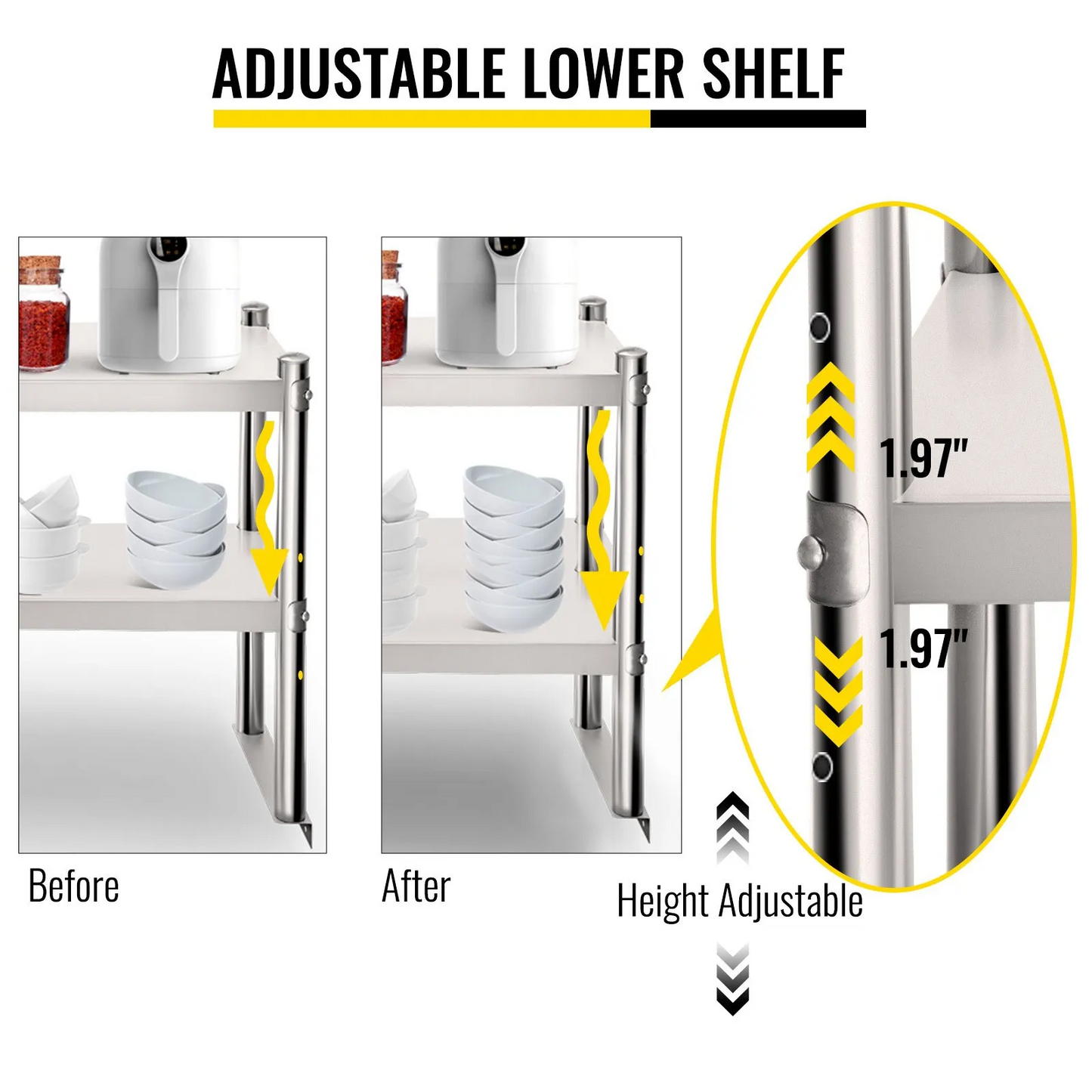 VEVOR Double Overshelf, Double Tier Stainless Steel Overshelf, 60 in. Length x 12 in. Width Double Deck Overshelf,-$80