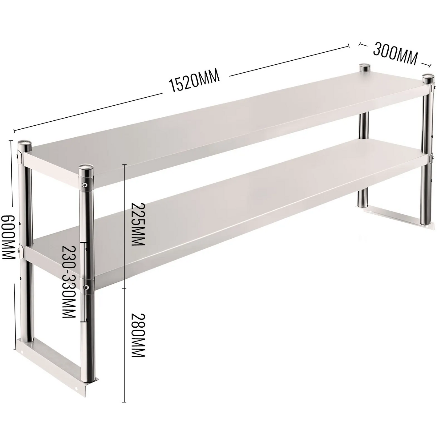 VEVOR Double Overshelf, Double Tier Stainless Steel Overshelf, 60 in. Length x 12 in. Width Double Deck Overshelf,-$80