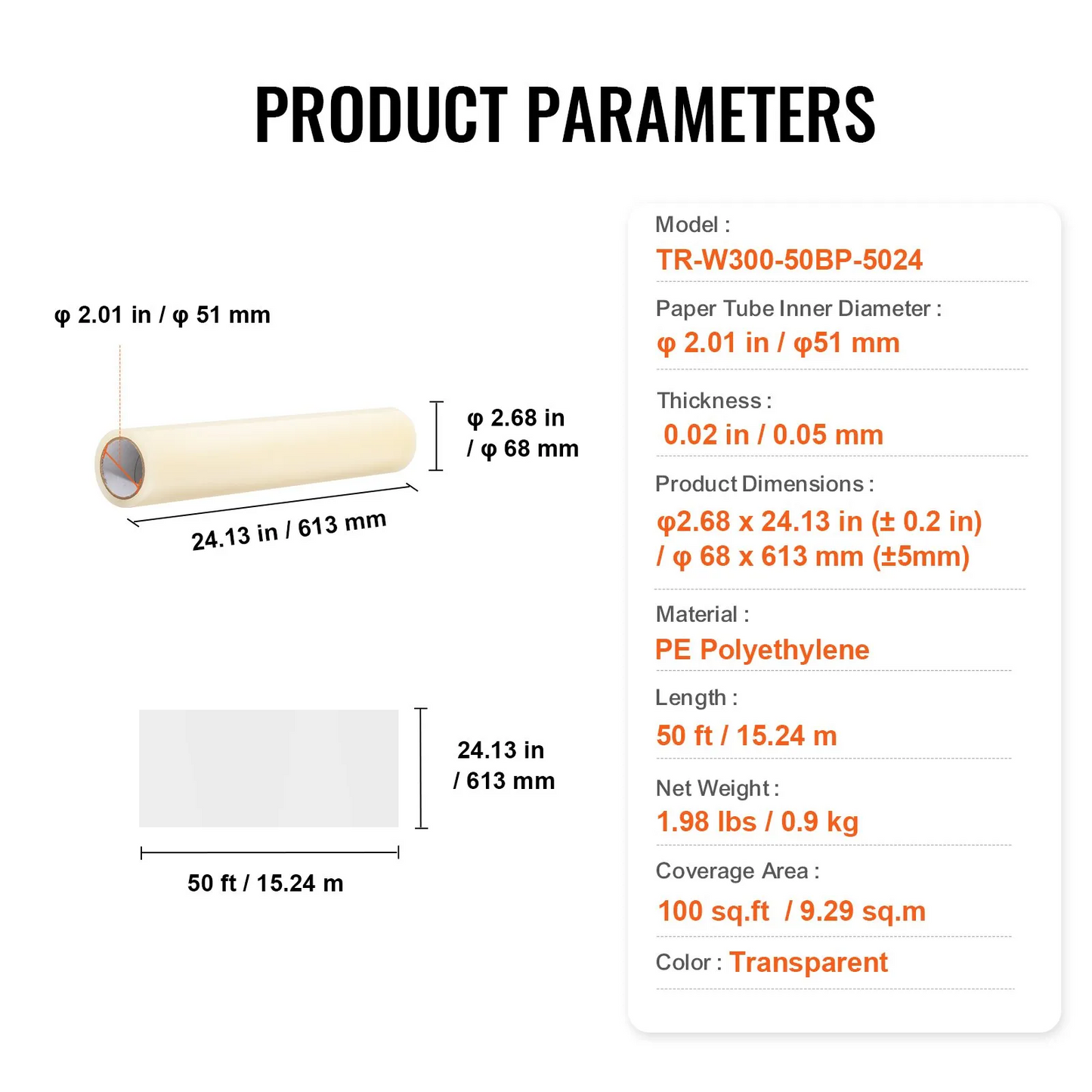 VEVOR Carpet Protection Film, 24" x 50' Floor and Surface Shield with Self Adhesive Backing,-$16