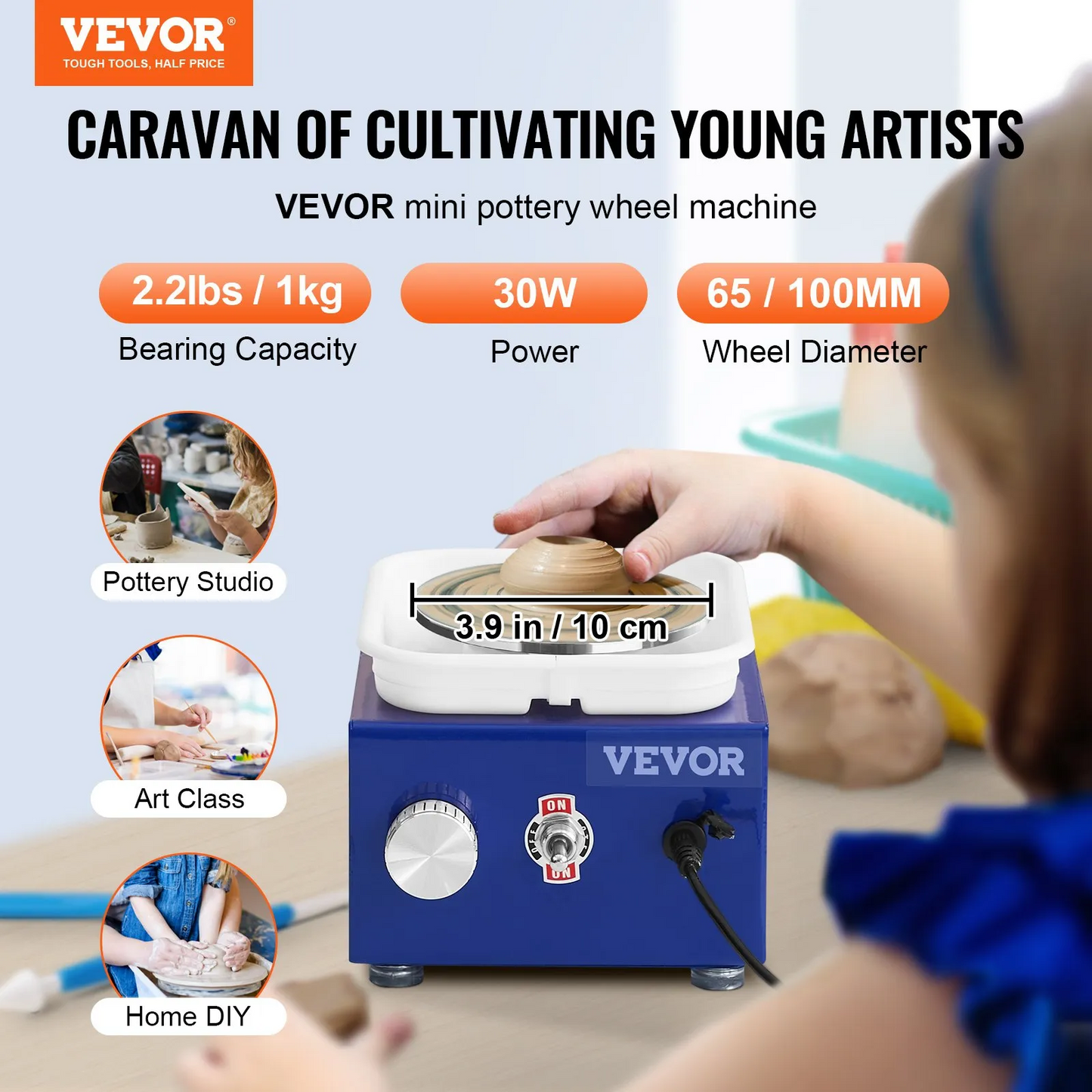 VEVOR Mini Pottery Wheel, 2 Turntables 2.6in / 3.9in Ceramic Wheel Forming Machine, Adjustable 0-300RPM,-$35
