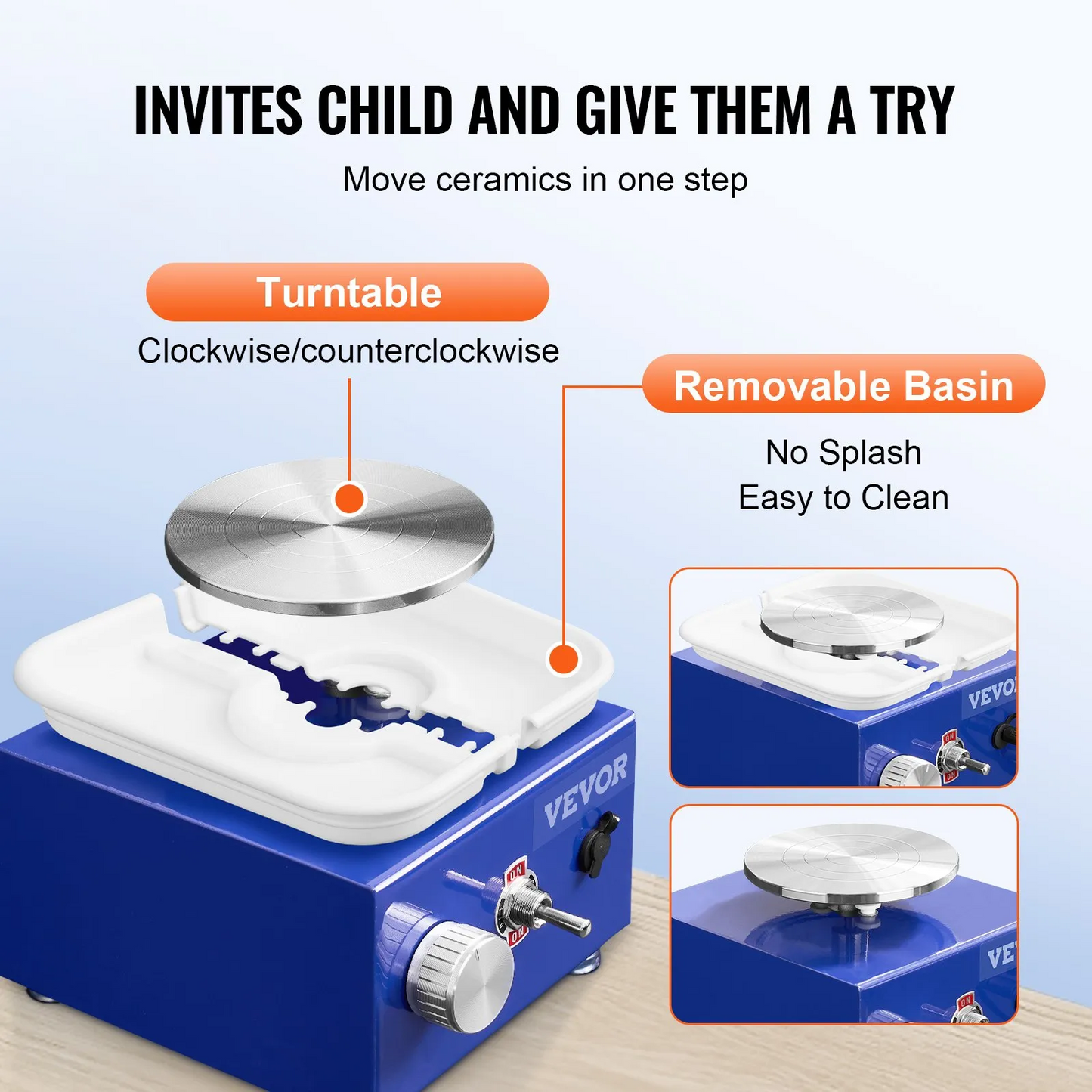 VEVOR Mini Pottery Wheel, 2 Turntables 2.6in / 3.9in Ceramic Wheel Forming Machine, Adjustable 0-300RPM,-$35