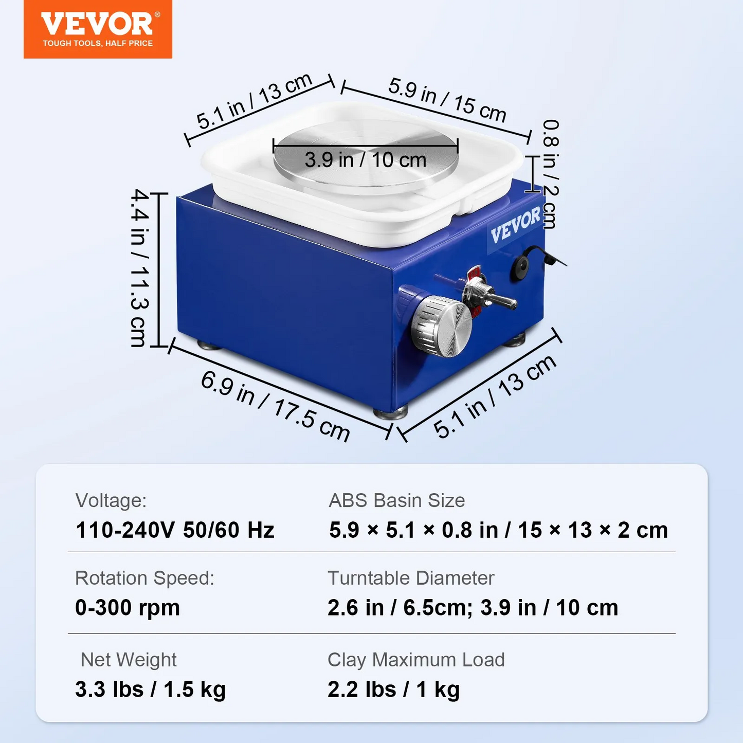 VEVOR Mini Pottery Wheel, 2 Turntables 2.6in / 3.9in Ceramic Wheel Forming Machine, Adjustable 0-300RPM,-$35